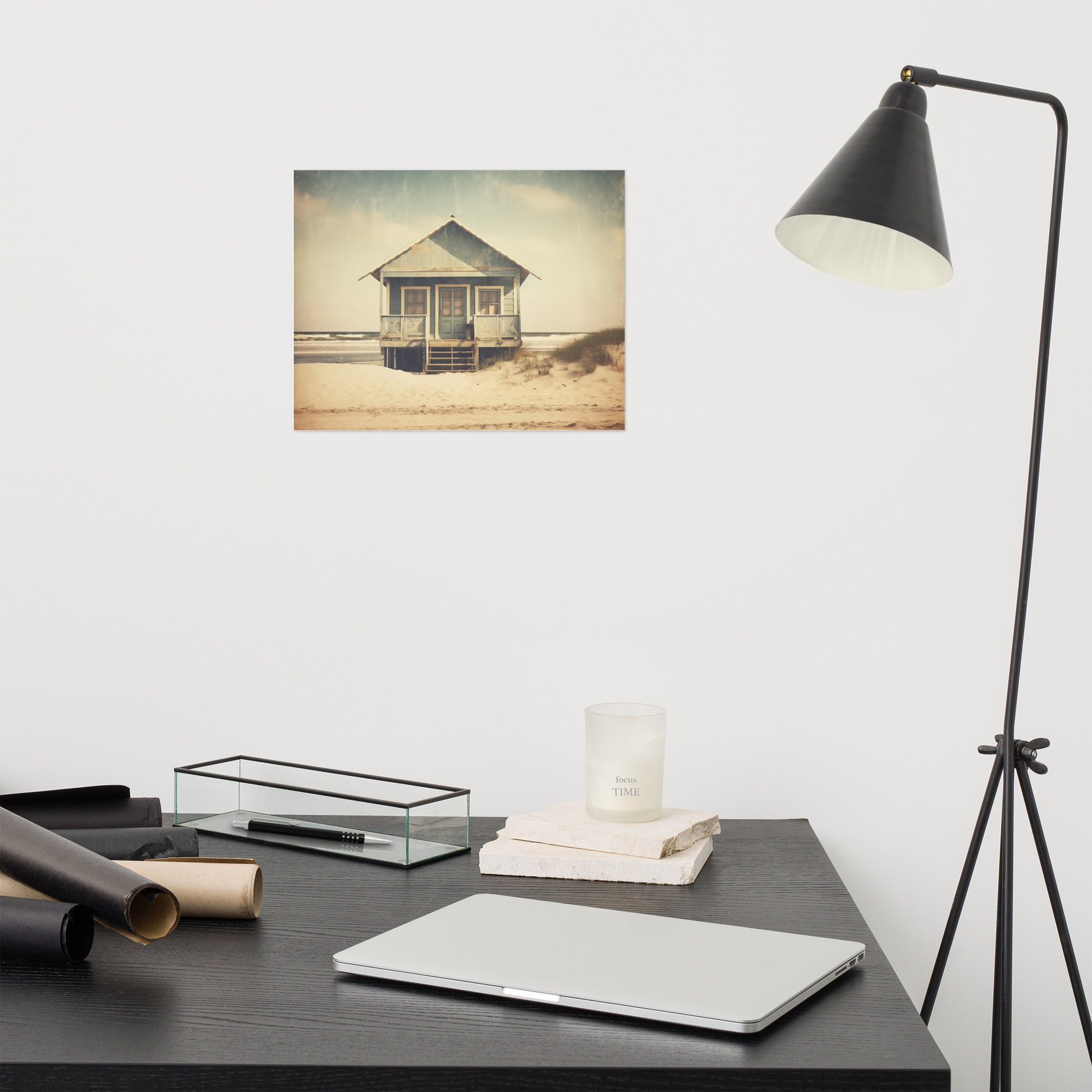 Beach Huts Wall Art: A Journey Through Time Subdued Retro Photorealism - Digital Artwork Loose Art Print