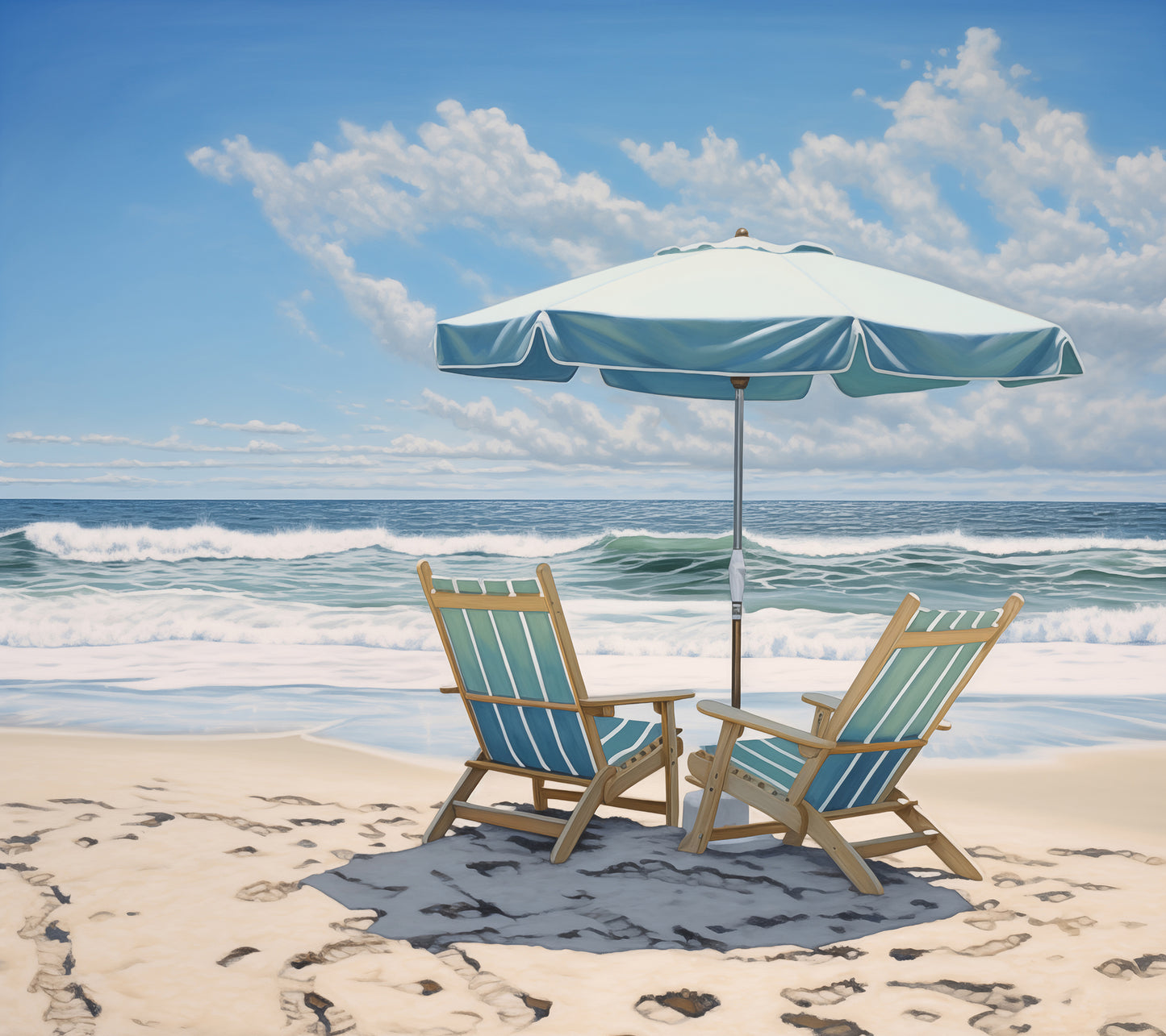 Beach Landscape Artwork: A Sunny Spot for Two Coastal Illustration Photorealistic - Digital Artwork Loose Print