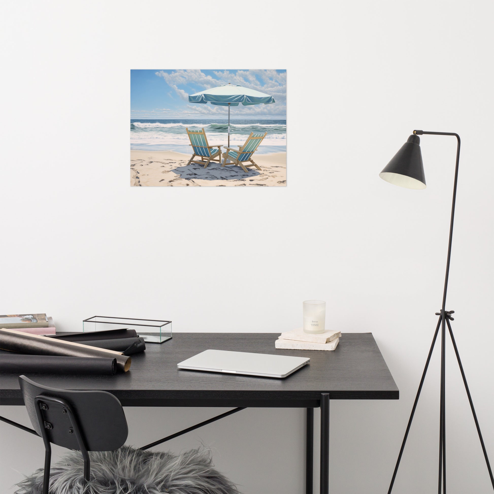 Beach Landscape Wall Art: A Sunny Spot for Two Coastal Illustration Photorealistic - Digital Artwork Loose Print