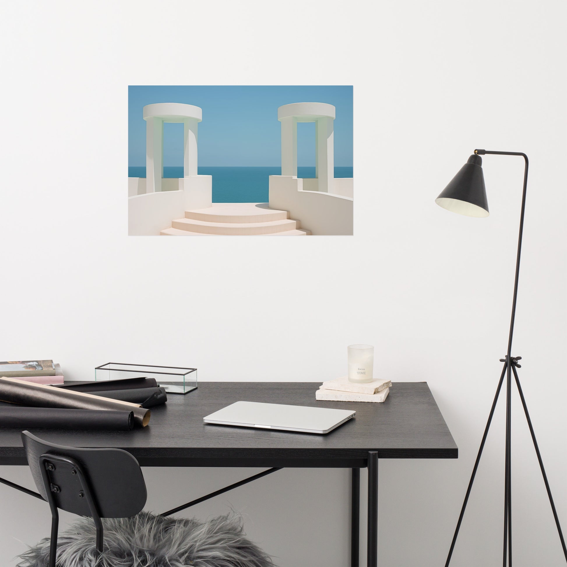 Beach Pictures For Living Room: A Tranquil Seascape Art Deco Painting - Digital Artwork Loose Art Print