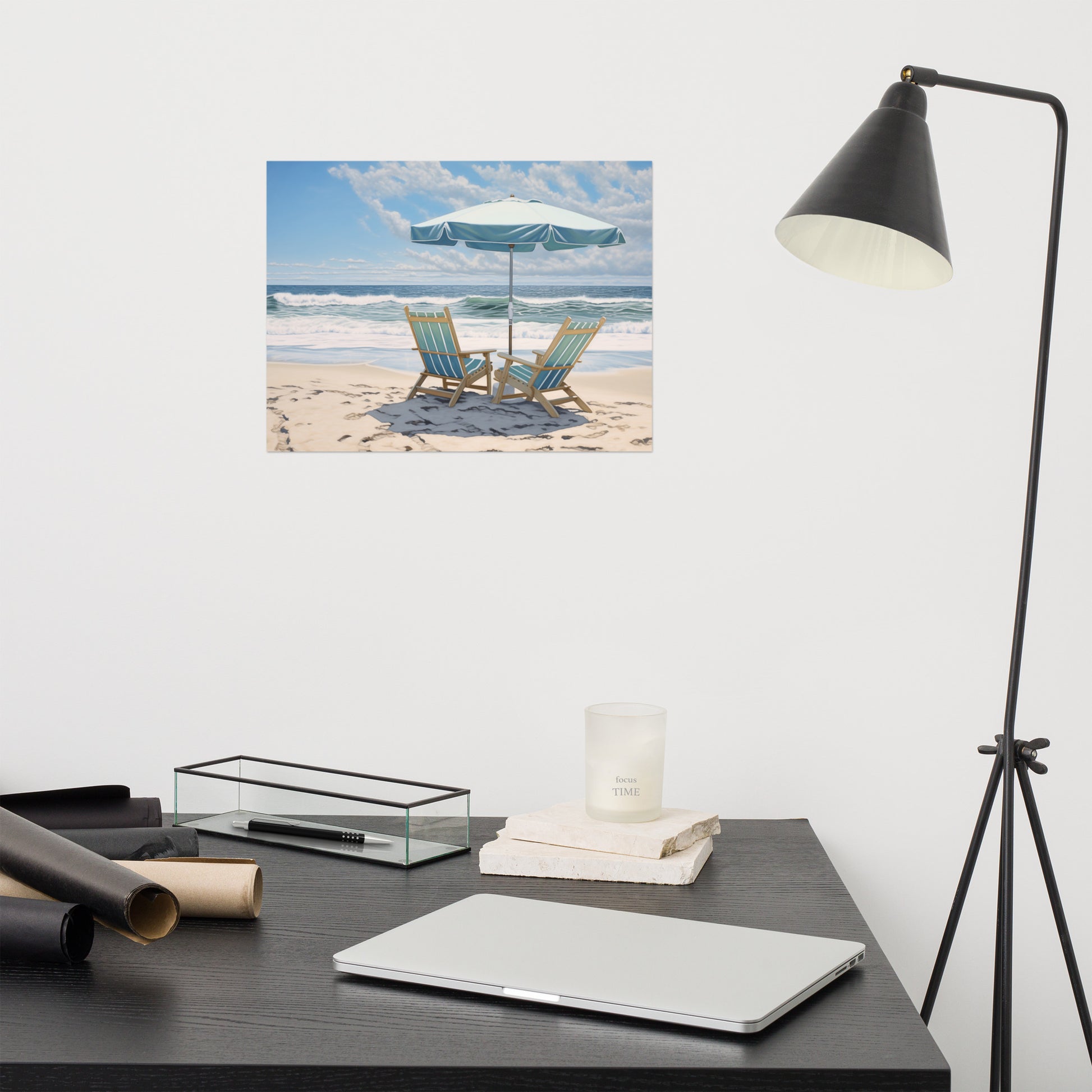 Beach Wave Wall Art: A Sunny Spot for Two Coastal Illustration Photorealistic - Digital Artwork Loose Print