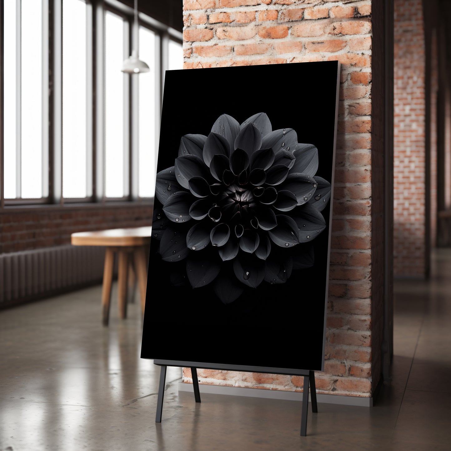Black Beauty Black Flowers Photorealistic Digital Floral Artwork DIY Downloadable and Printable Extra Large Wall Art Print in Hallway Setting