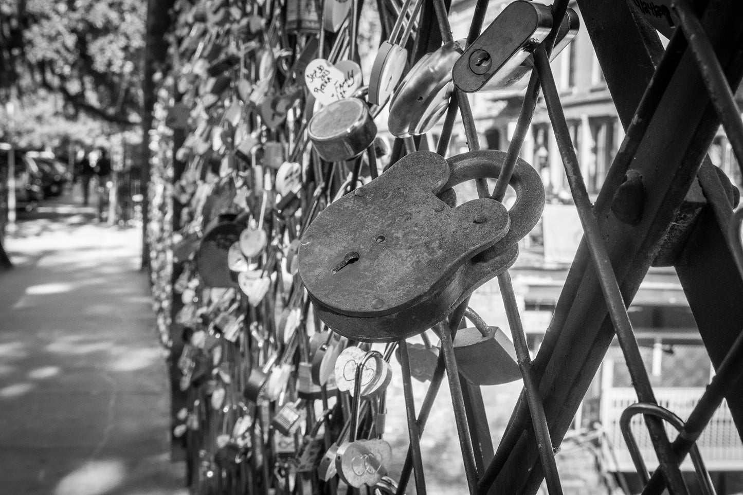 Black & White Minimal Photograph Love Lock Bridge River Street Savannah Georgia Loose Wall Art Print