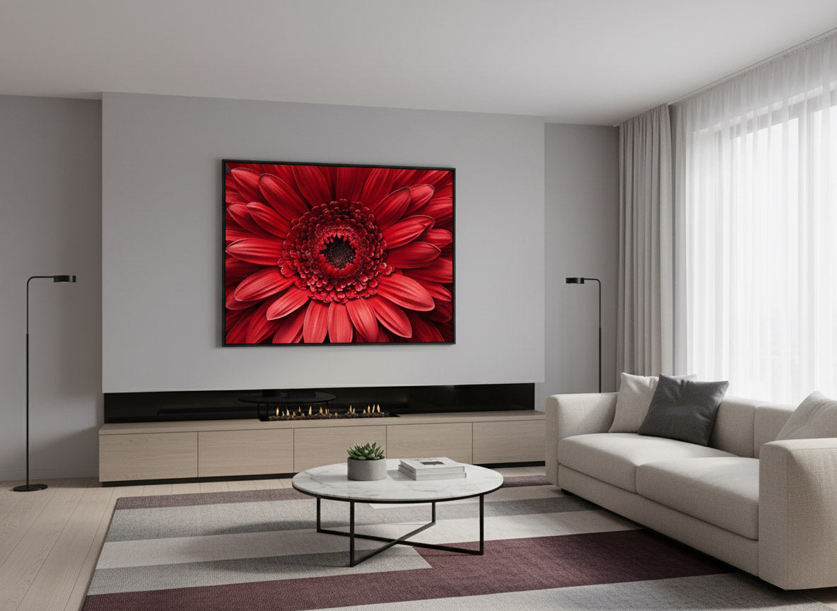 Bloomin' Beautiful Floral Photorealistic Digital Artwork Loose Wall Art Print in Modern Living Room Setting