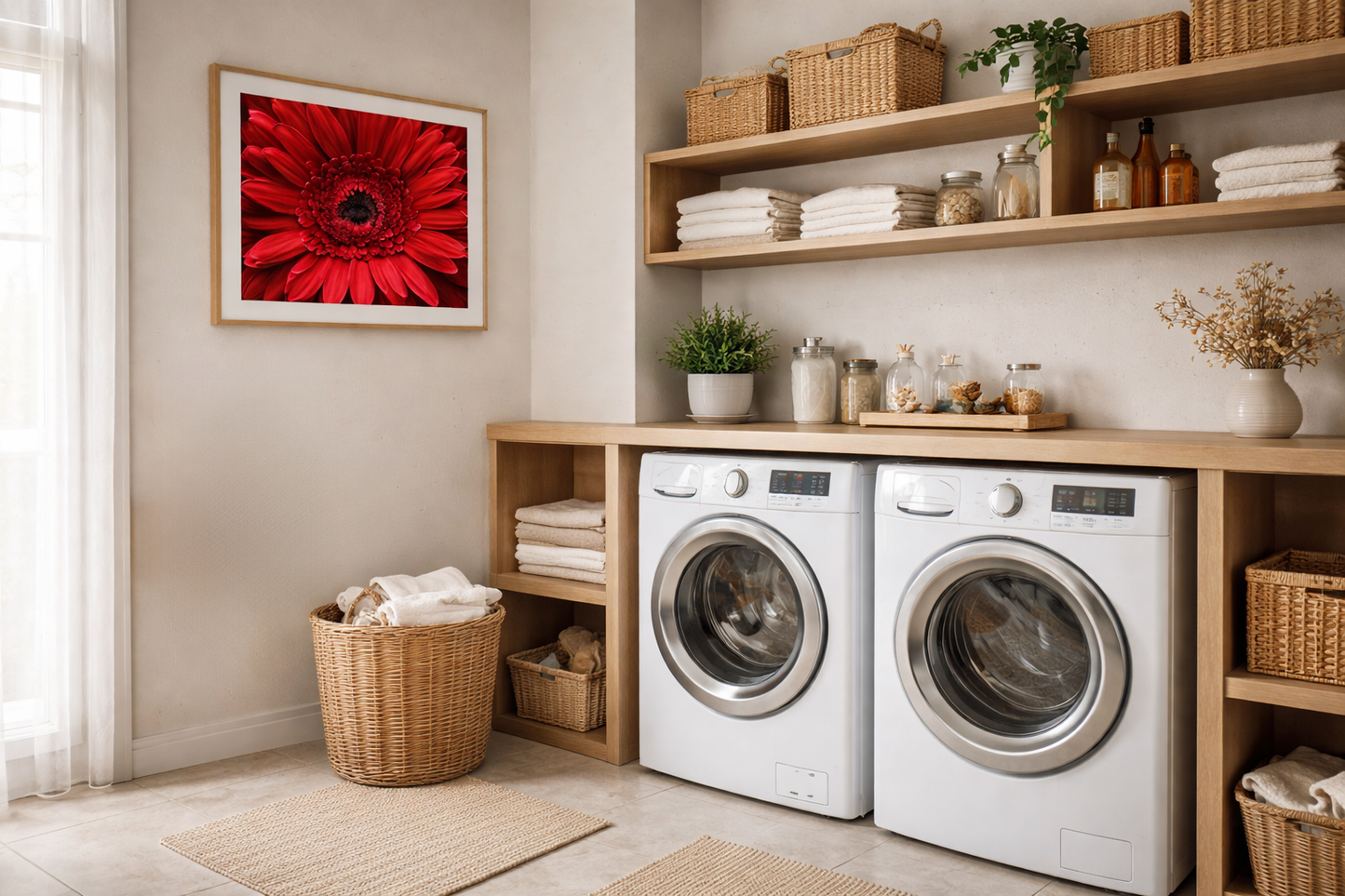 Bloomin' Beautiful Floral Photorealistic Digital Artwork in Loose in Scandinavian Style Laundry Room