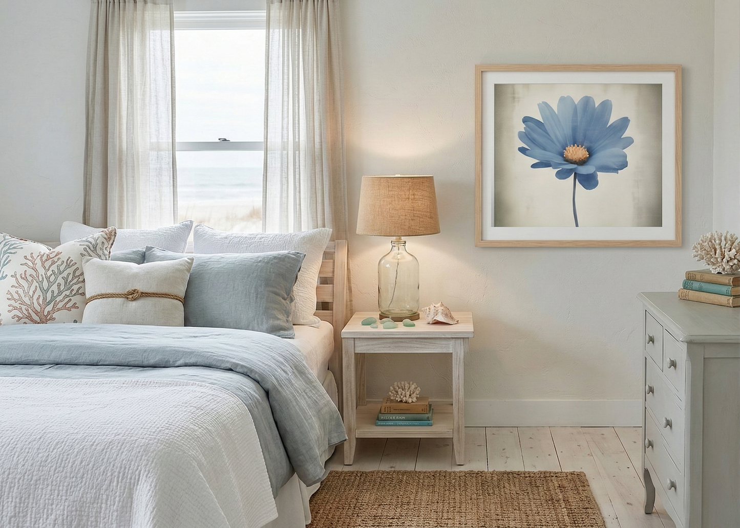Blue Pastel Perfection Digital Watercolor Painting Loose in Coastal Style Bedroom