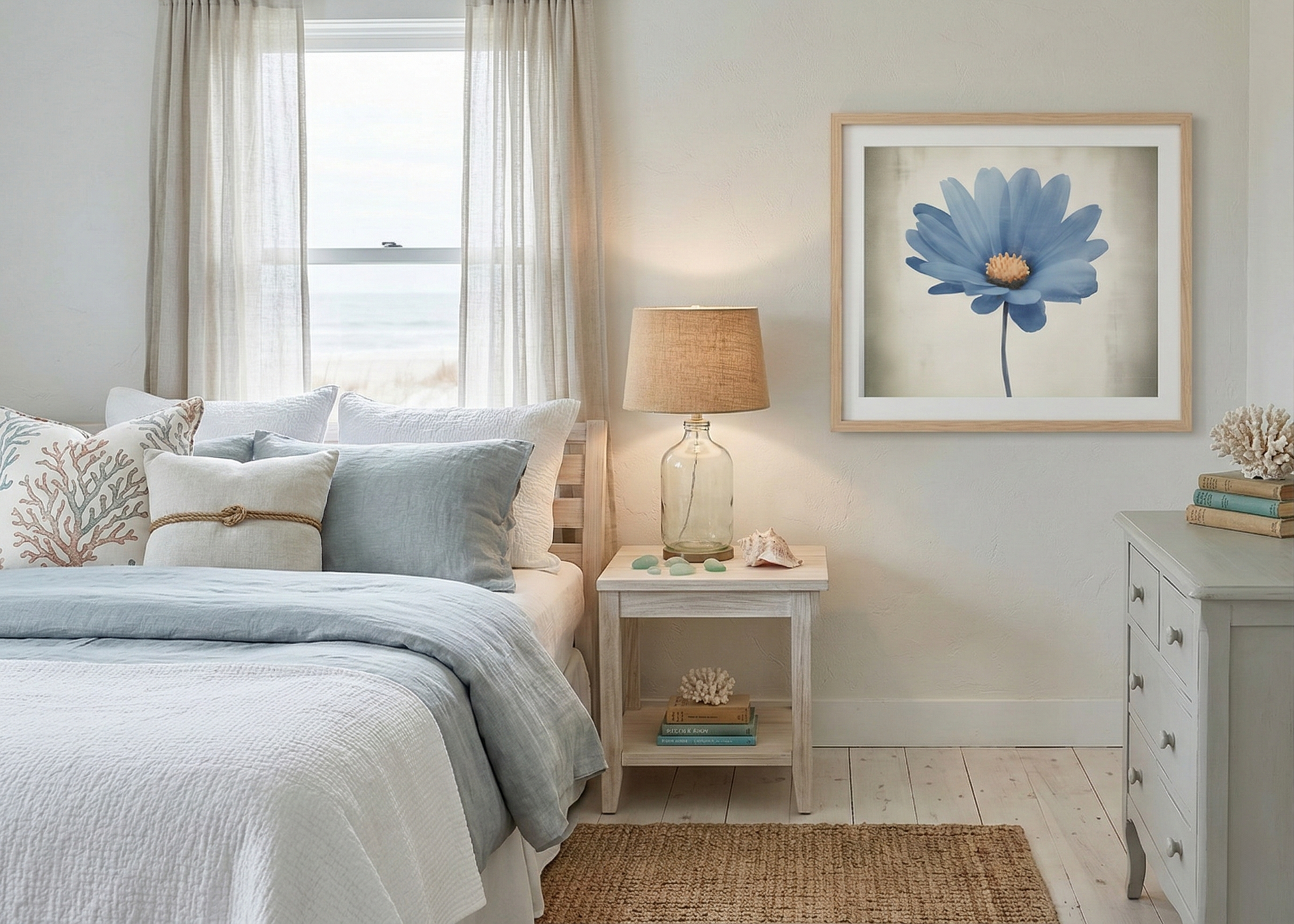 Blue Pastel Perfection Digital Watercolor Painting Loose in Coastal Style Bedroom