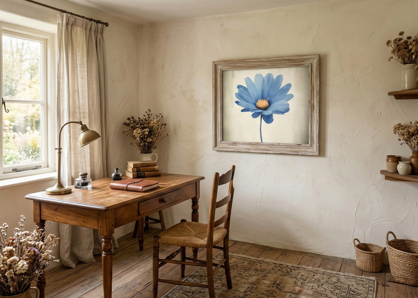Blue Pastel Perfection Digital Watercolor Painting Loose in Cottagecore Style Home Office