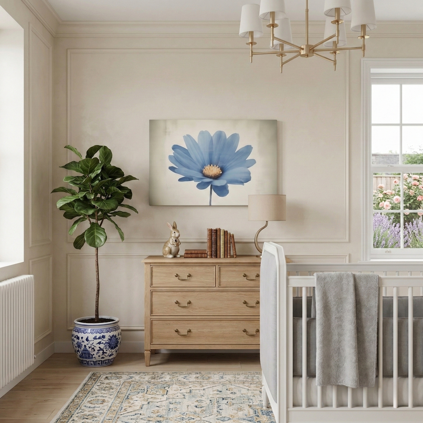 Blue Pastel Perfection Digital Watercolor Painting on Canvas in Transitional Style Nursery
