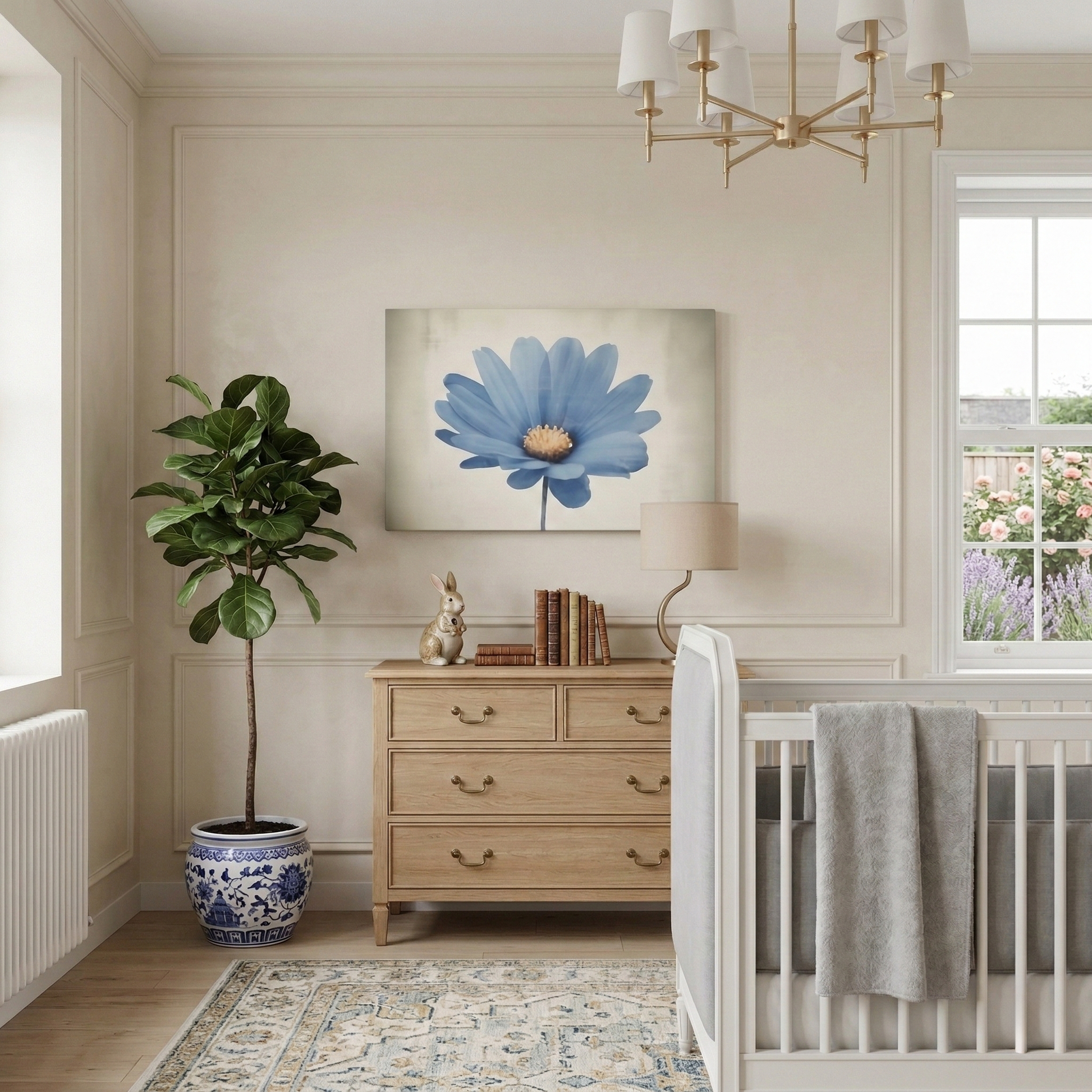 Blue Pastel Perfection Digital Watercolor Painting on Canvas in Transitional Style Nursery