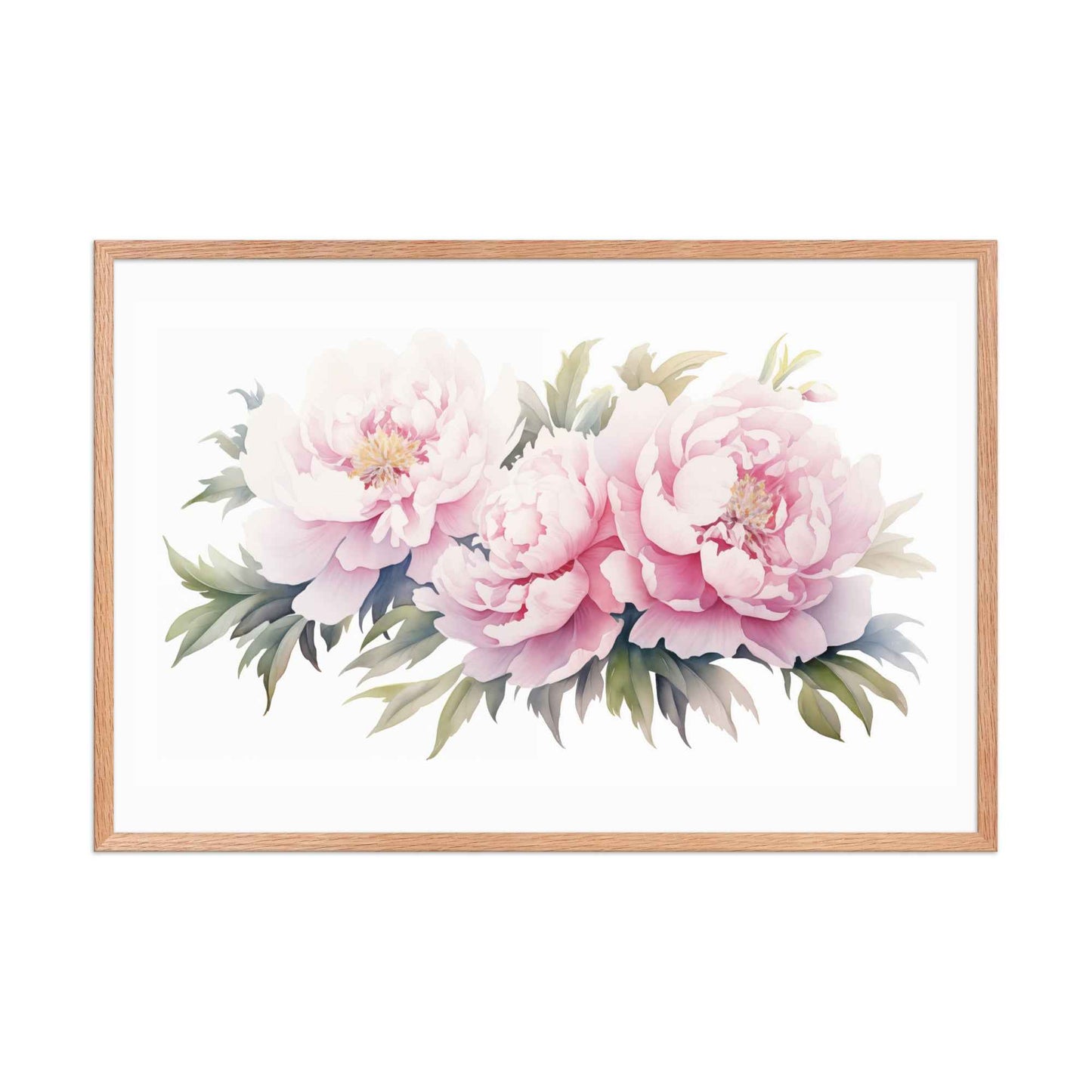 Blushing Peonies Watercolor Painting - Digital Artwork Framed Wall Art Print