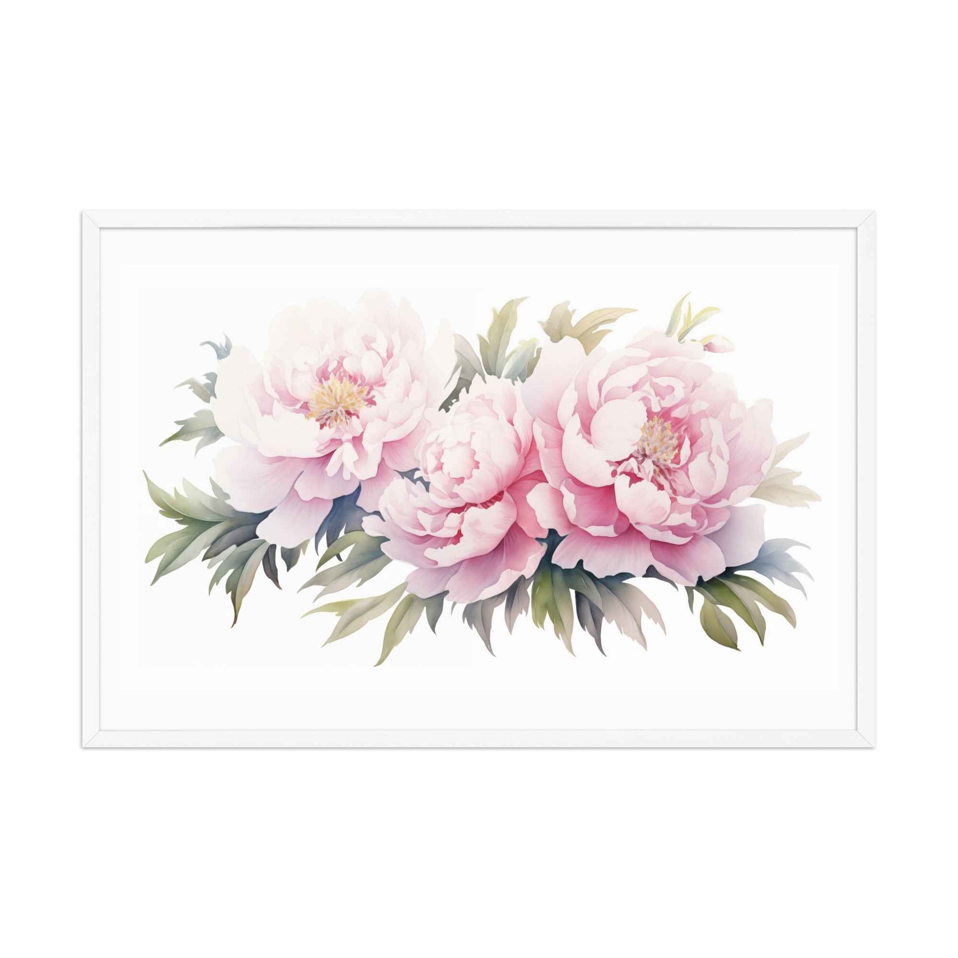 Blushing Peonies Watercolor Painting - Digital Artwork Framed Wall Art Print