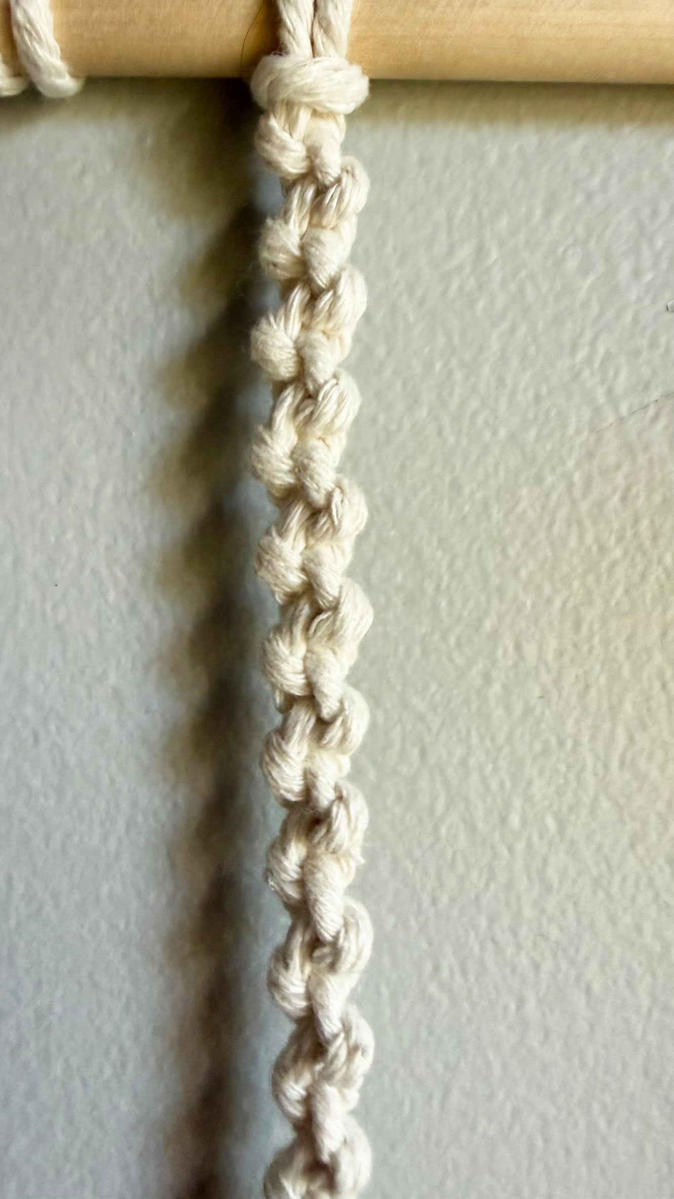 Boho Macrame Wall Hanging Herb Drying Rack & Clips PHT2 close up of knots