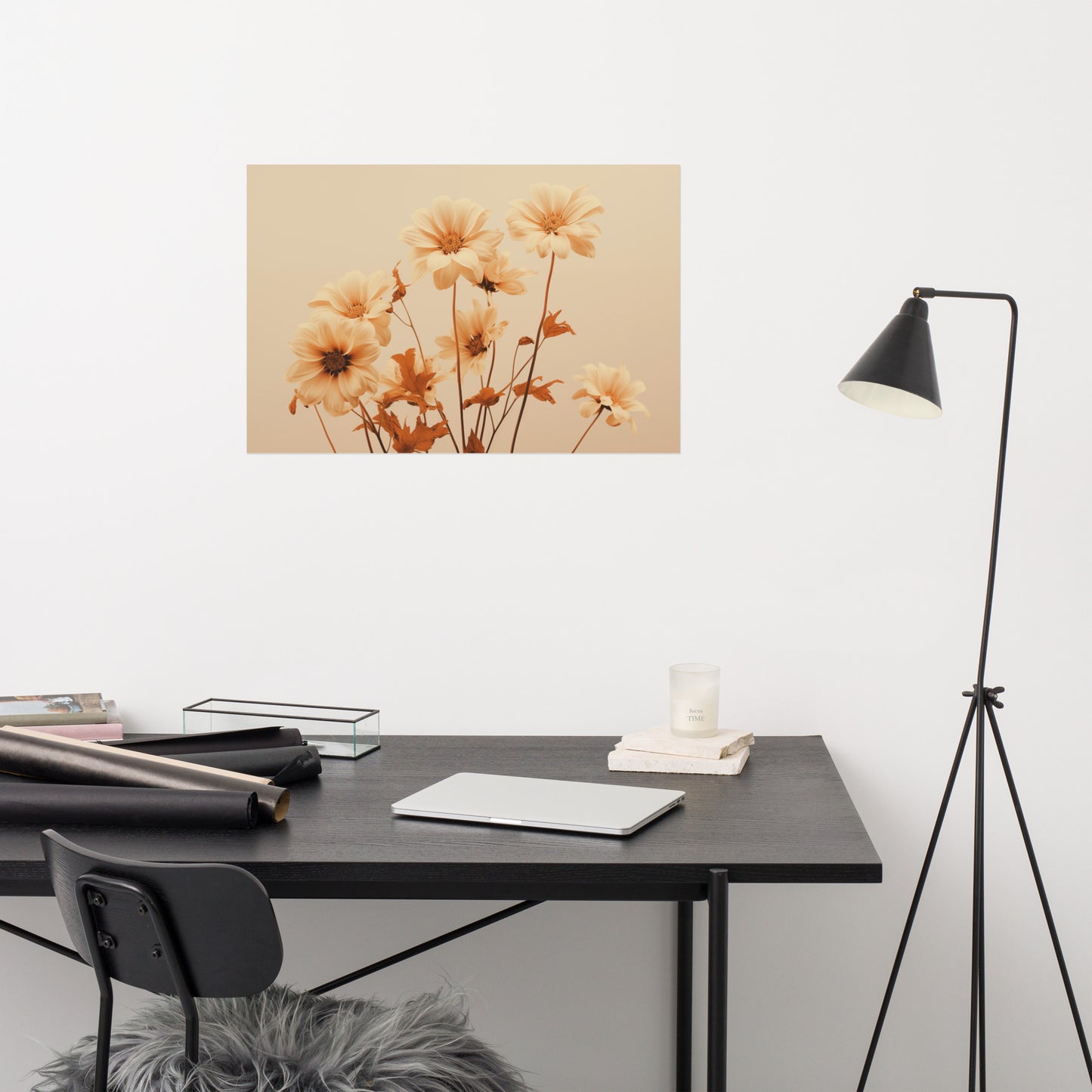 Botanical Flower Wall Art: A Touch of Cream - Flowers Minimal Photorealism Painting - Digital Artwork Loose Art Print