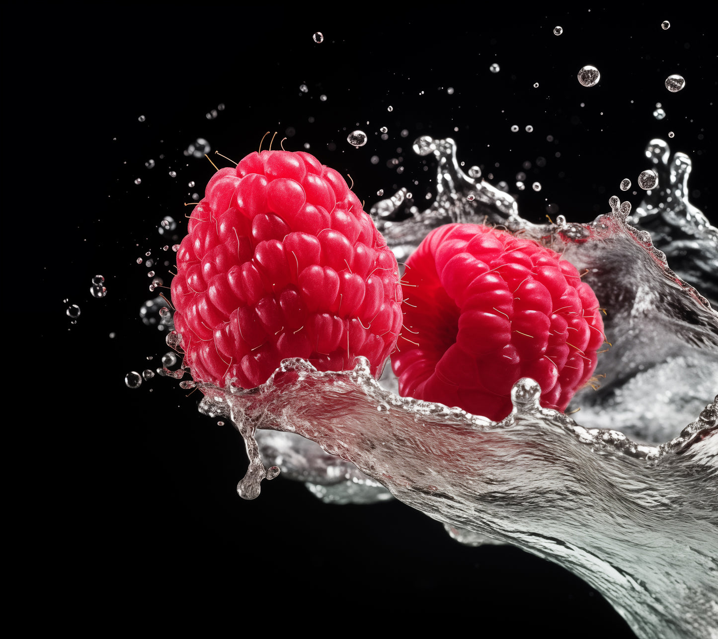 Burst of Freshness Raspberries in Water Photorealism Painting - Digital Artwork Loose Art Print