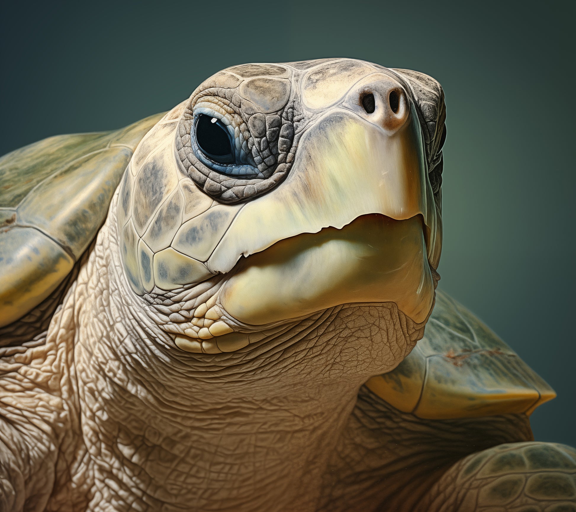 Business Office Wall Decor: Albino Enchantment Kemps Ridley Sea Turtle Coastal Photorealism Painting - Digital Artwork Loose Art Print