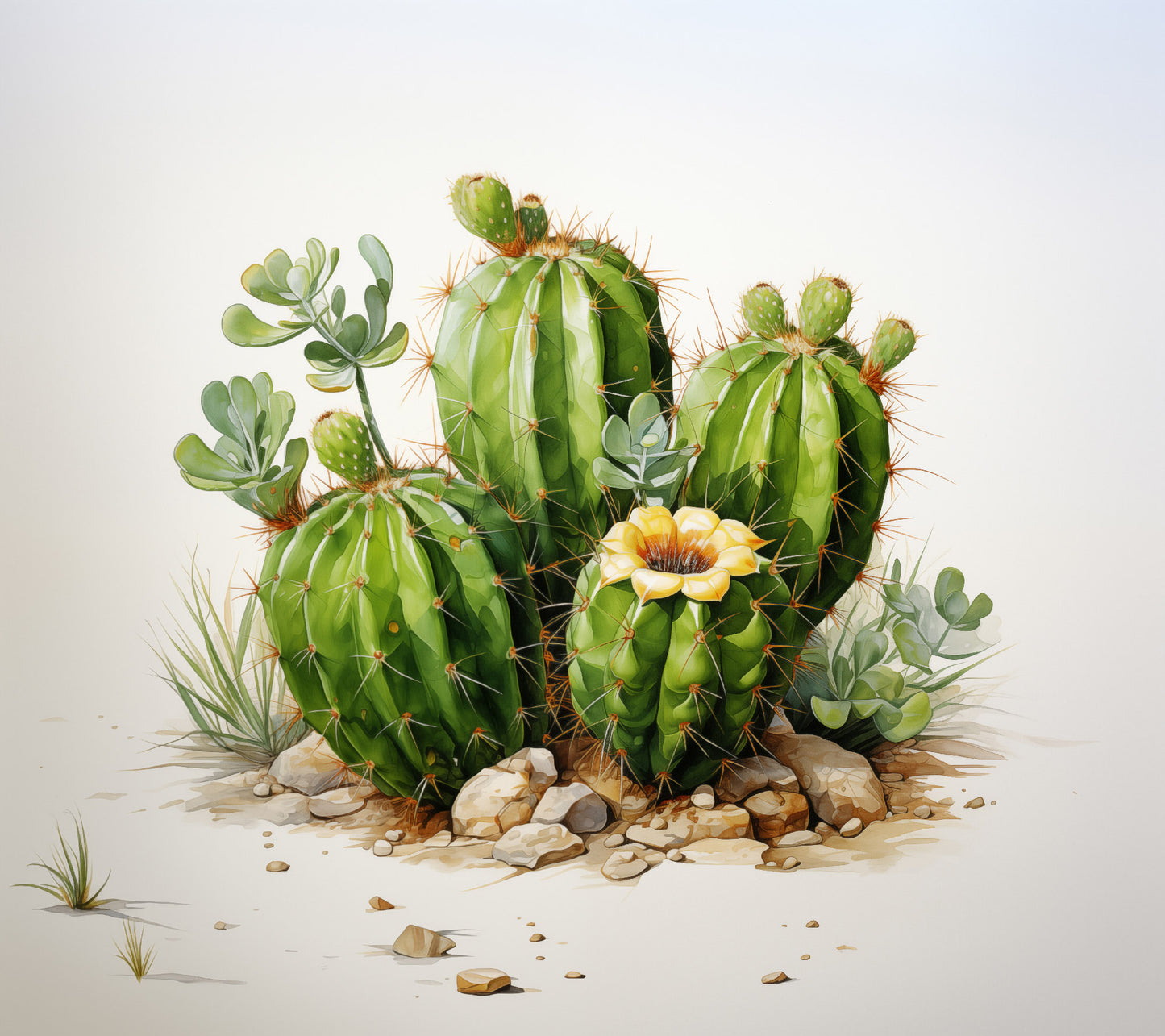 Cactus Garden Watercolor Digital Painting Loose Art Print