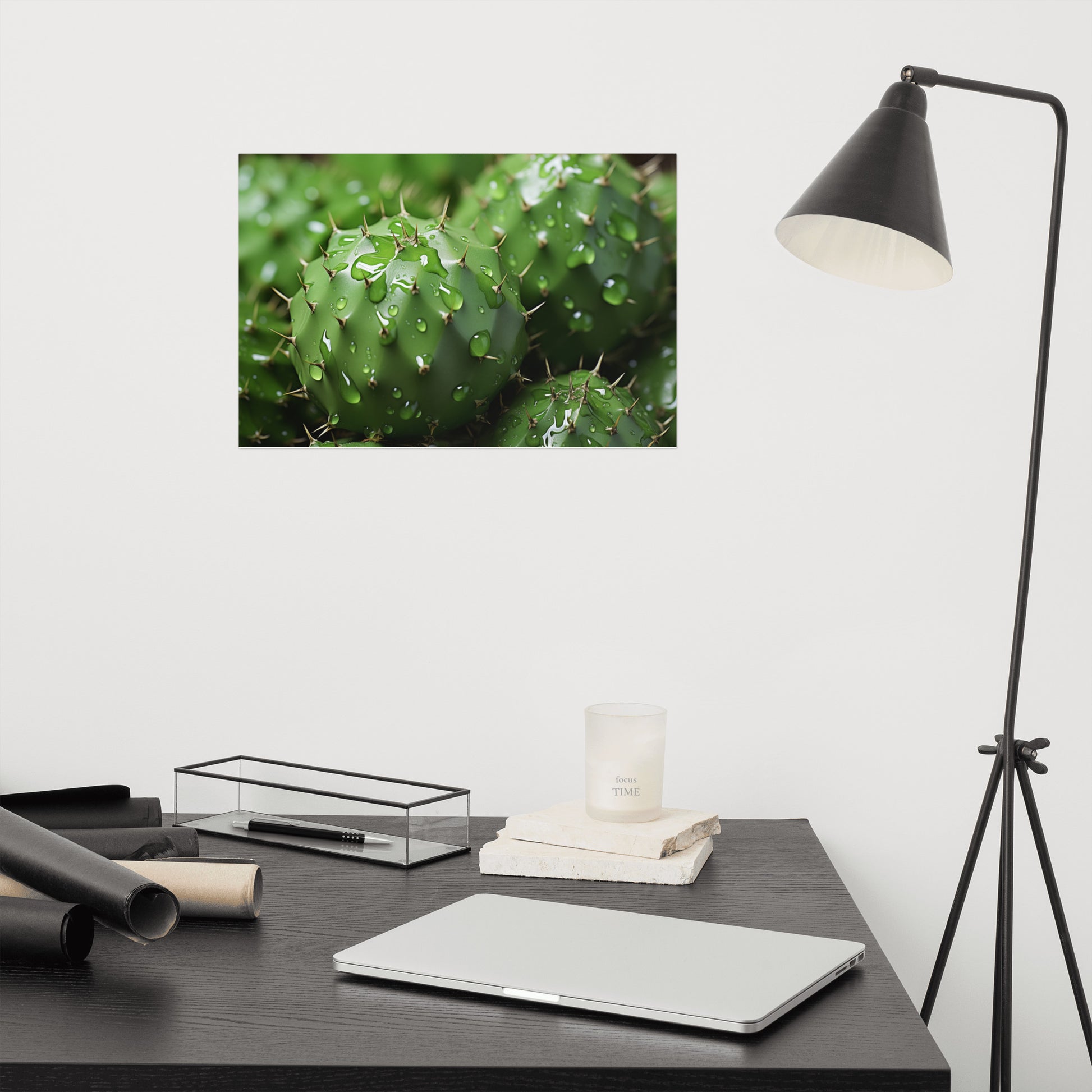 Cactus Desert Painting: A Prickly Ensemble Cactus Photorealism - Digital Artwork Loose Art Print