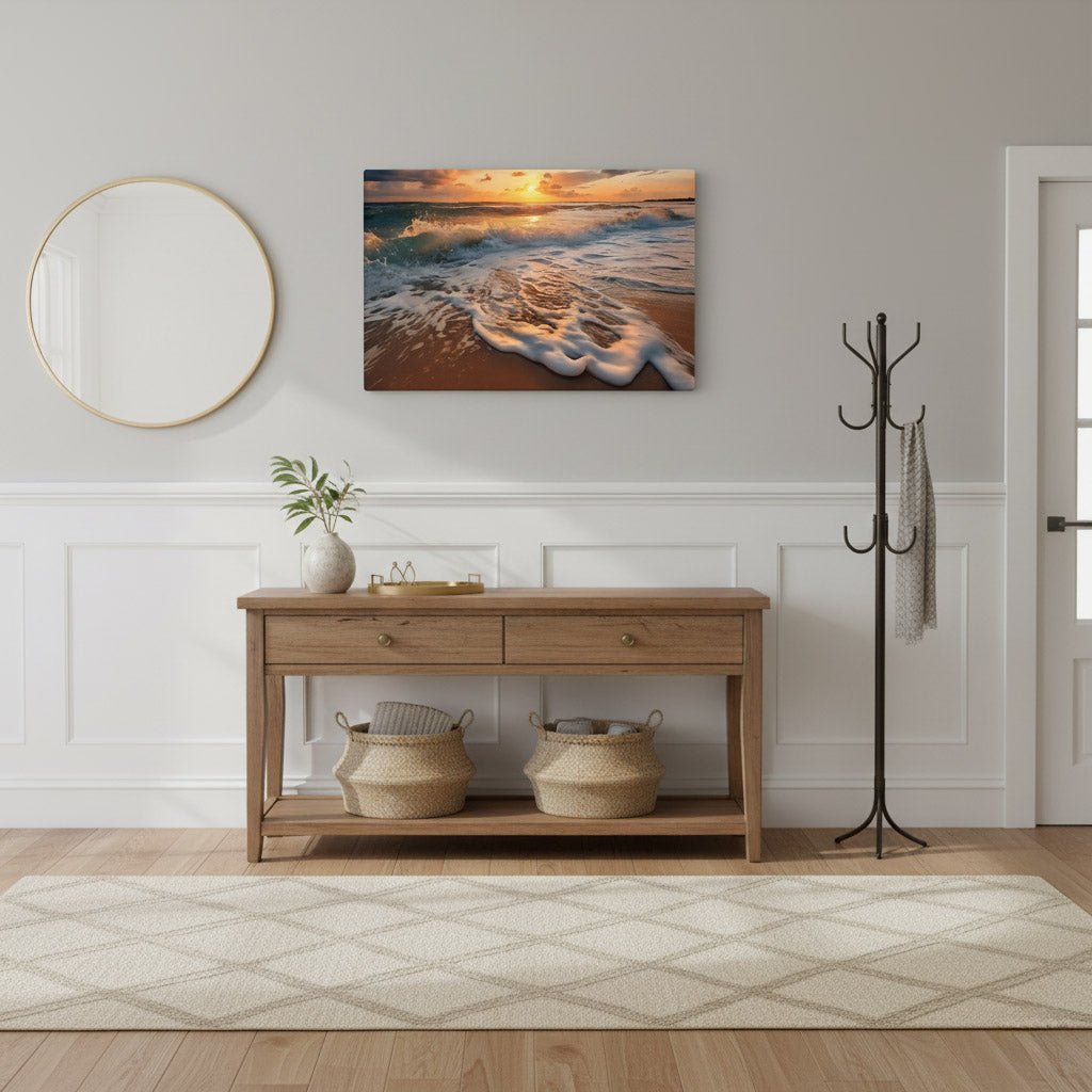 California Dreamin Coastal Wall Art Photorealistic Digital Artwork Large Canvas Wall Art Print in Transitional Style Entryway Setting