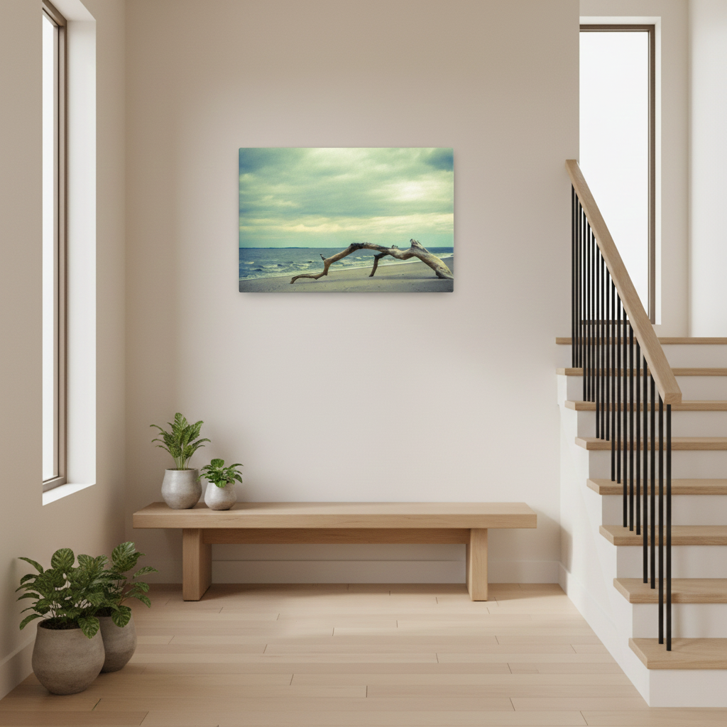Calming Ocean Artwork The Cove Canvas Print in Japandi Style Foyer