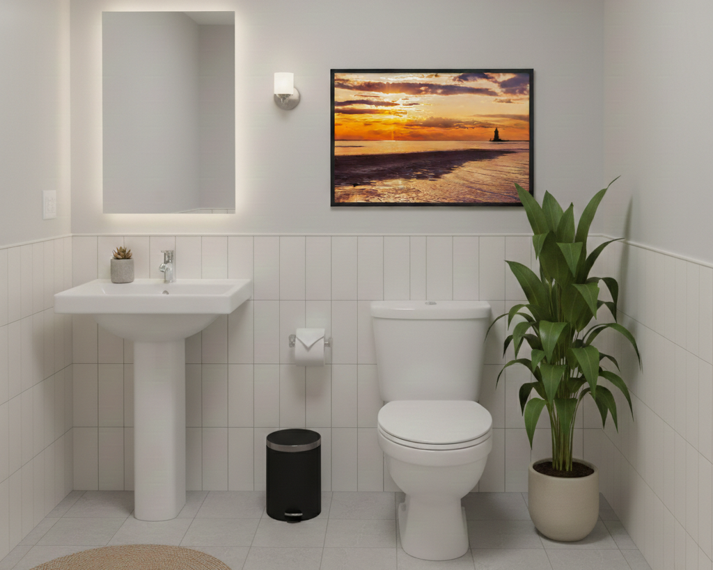 Cape Henlopen Sunset Coastal Landscape Photograph Wall Art Print Framed in Minimalist Style Bathroom