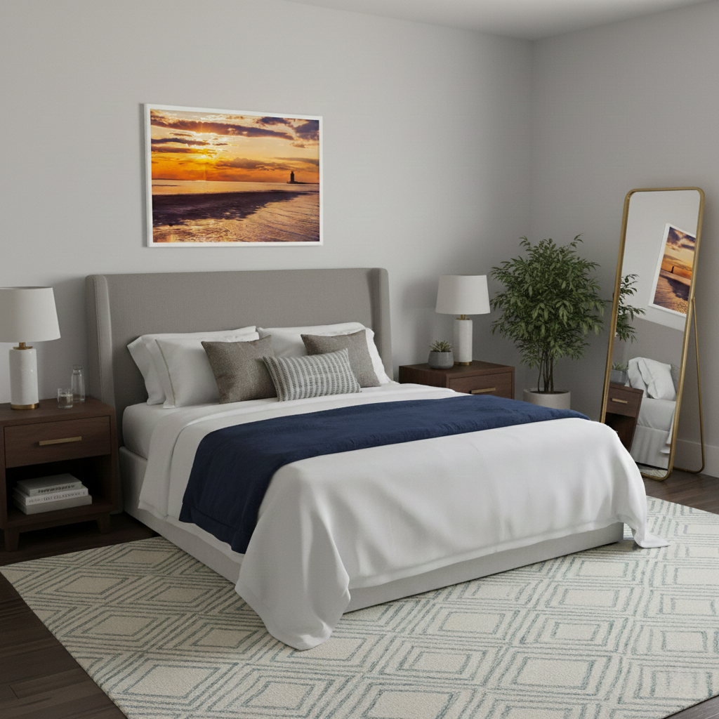 Cape Henlopen Sunset Coastal Landscape Photograph Wall Art Print Framed in Transitional Style Bedroom