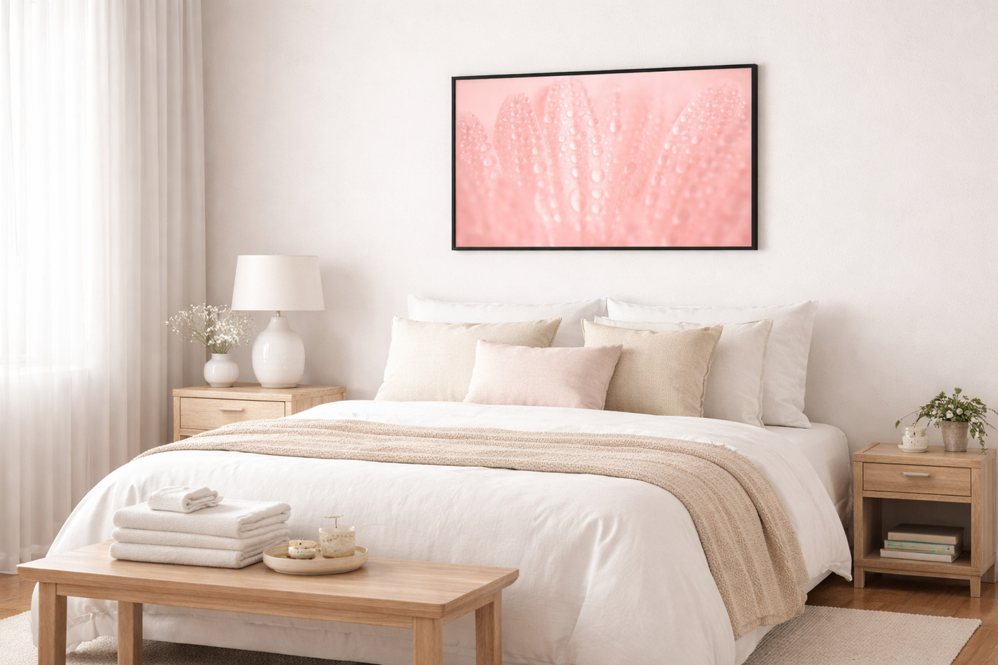 Close-Up Pink Daisy Floral Botanical Photograph Framed Wall Art Print in Minimalist Style Guest Room