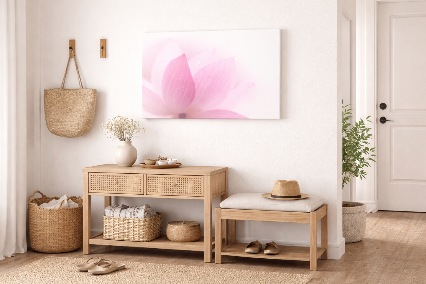 Closeup on Lotus Flower Petal Floral Nature Photograph Canvas in Modern Organic Style Entryway