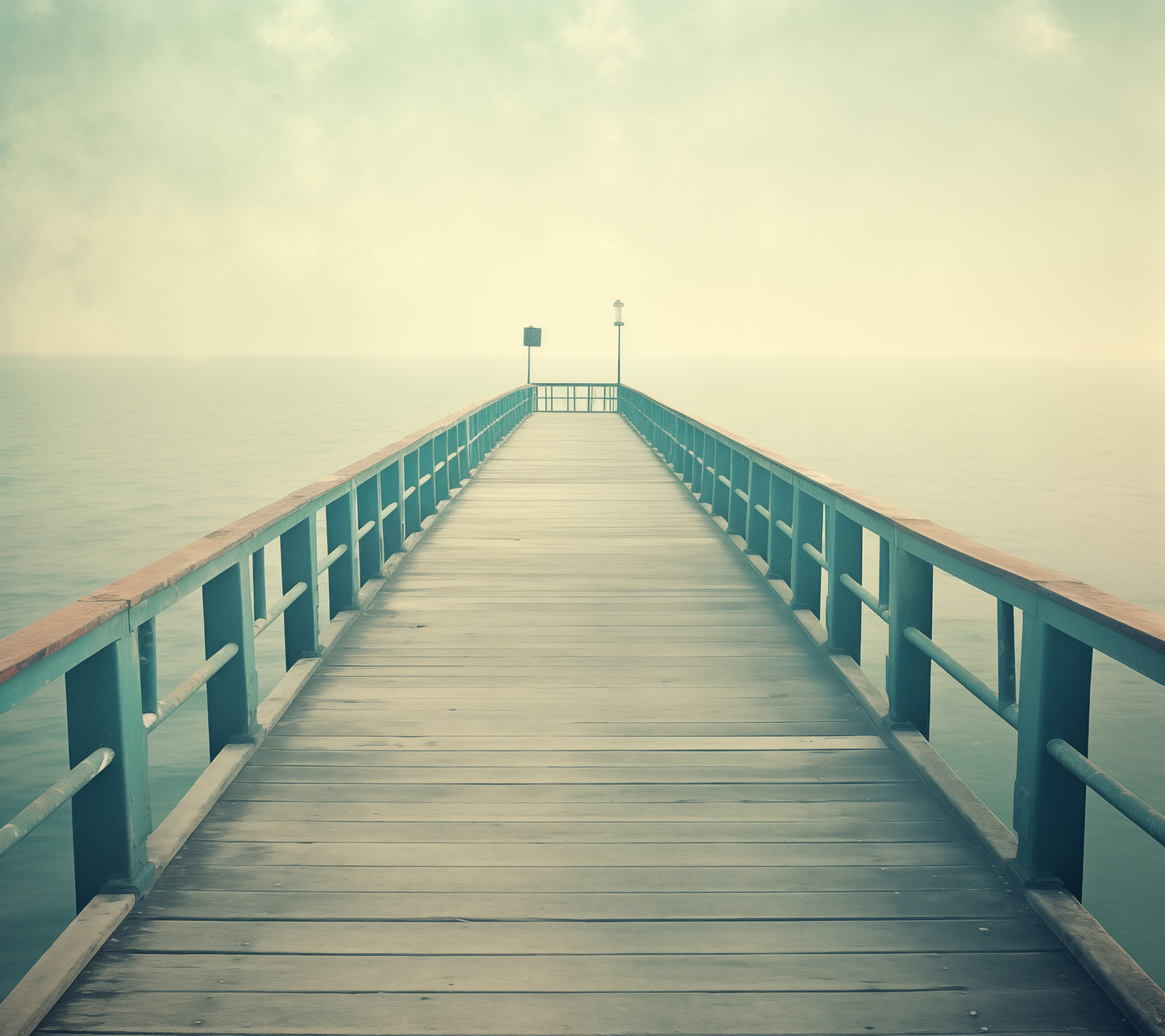 Pier Art: Coastal Calm Subdued Retro Coastal Photorealism - Digital Artwork Loose Print