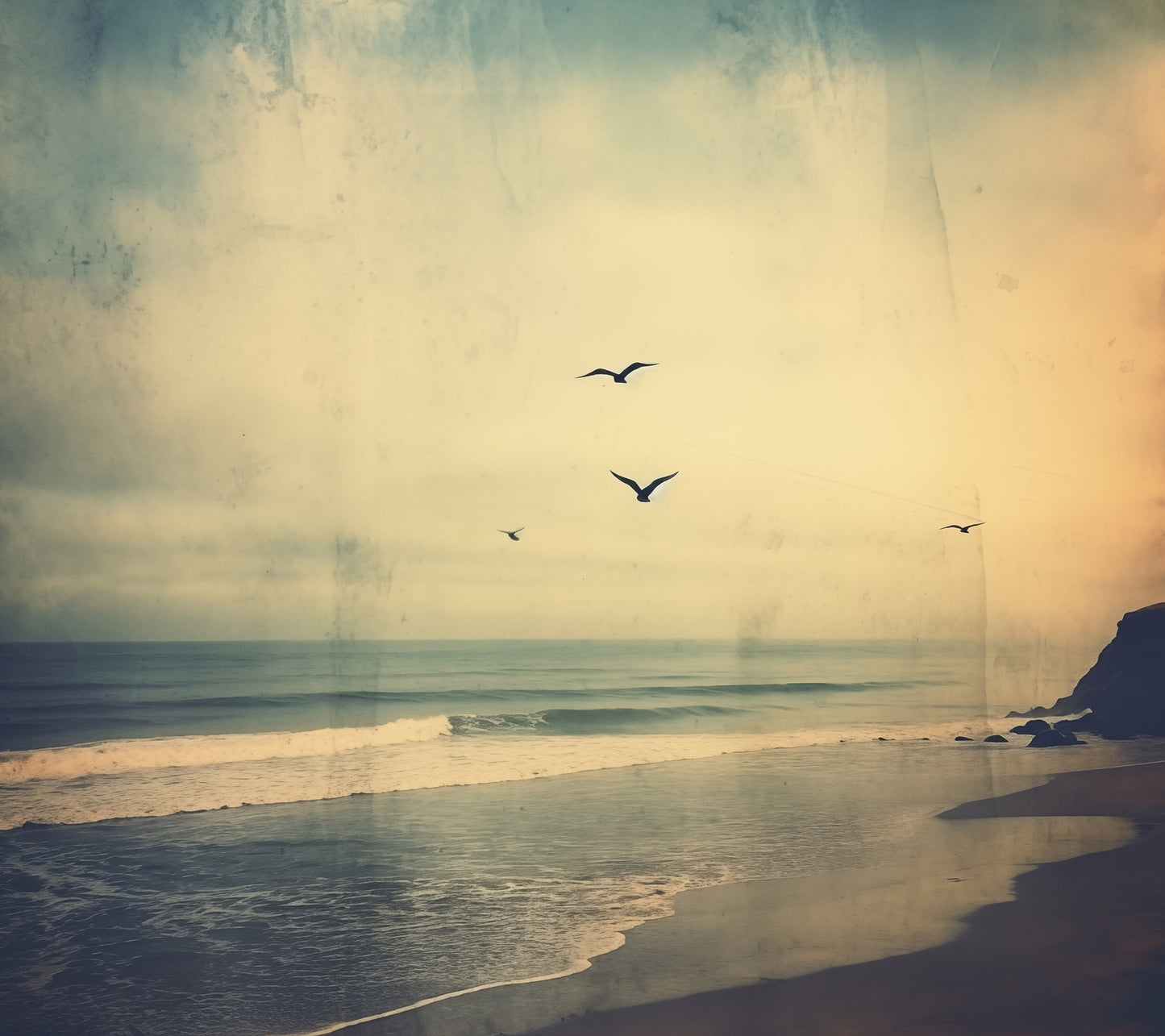 Abstract Beach Art: Coastal Reverie Subdued Retro Coastal Photorealism - Digital Artwork Loose Print