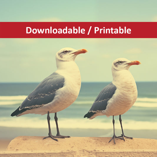 Coastal Companions Seagulls Vintage Retro Subdued Seagulls Photorealistic Digital Artwork DIY Downloadable and Printable Wall Art Prints
