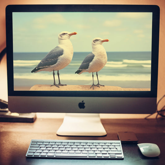 Coastal Companions Seagulls Vintage Retro Subdued Seagulls Photorealistic Digital Artwork Wallpaper for Computer 2