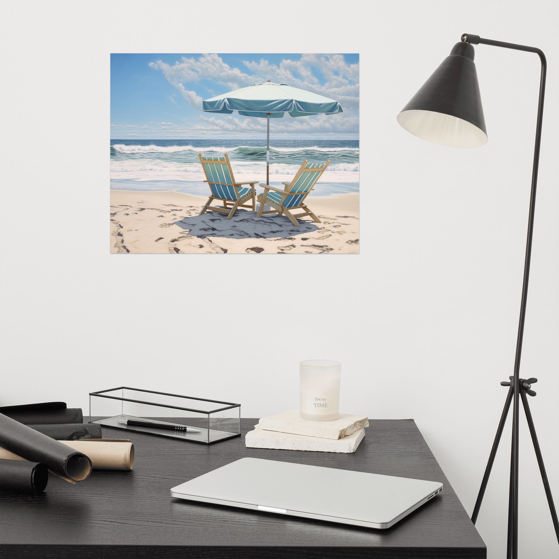 Coastal Landscape Prints: A Sunny Spot for Two Coastal Illustration Photorealistic - Digital Artwork Loose Print