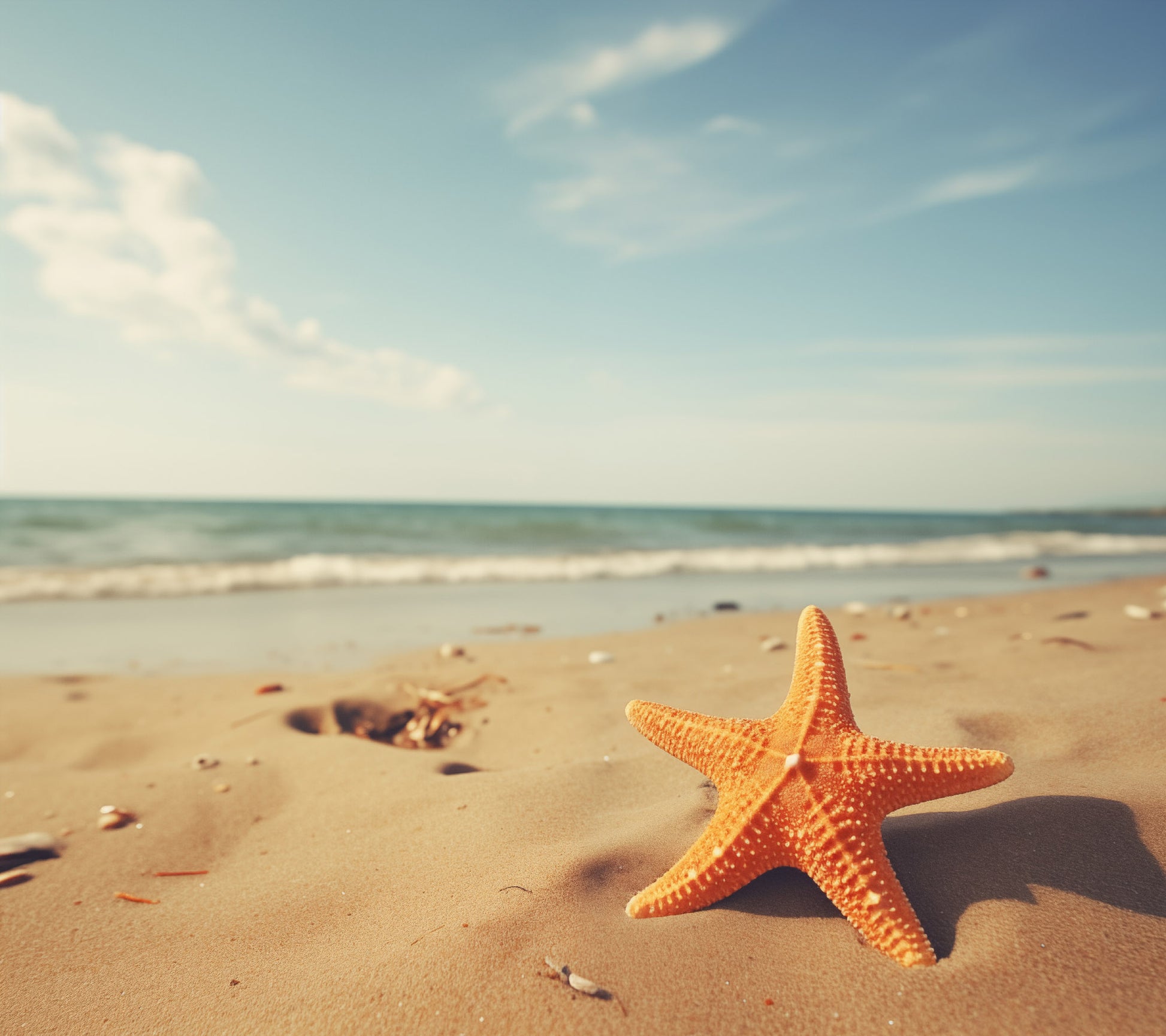 Coastal Prints Unframed: A Moment of Serenity Starfish on Beach Photorealism - Digital Artwork Loose Print