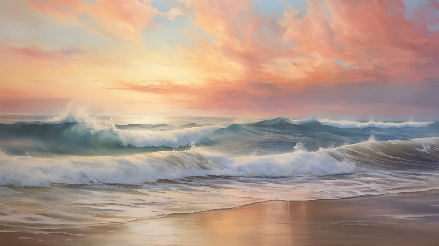 Colorful Coastal Wall Art: Crest of Dawn Coastal Painting Digital Artwork Loose Art