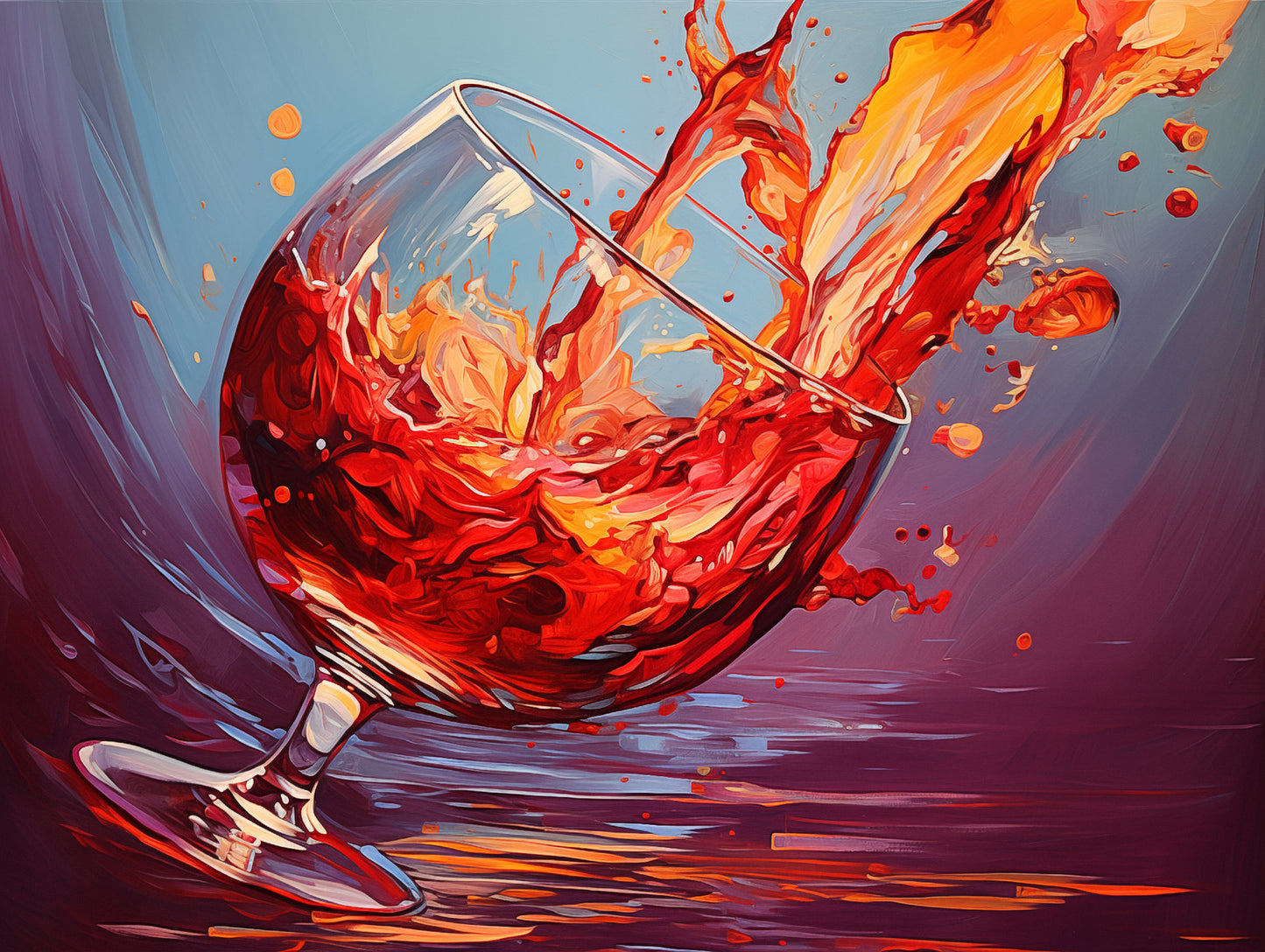 Wine Glass Wall Art: Crimson Cascade Abstract Painting Red Wine Digital Artwork Loose Print