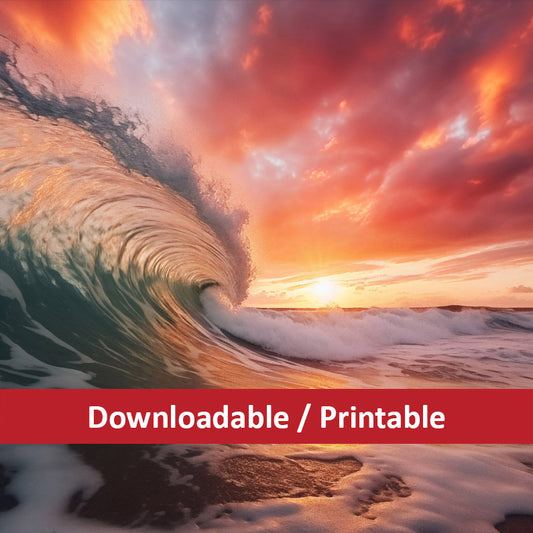 Crimson Coastline Coastal Photorealistic Digital Artwork as DIY Downloadable and Printable Wall Art Prints