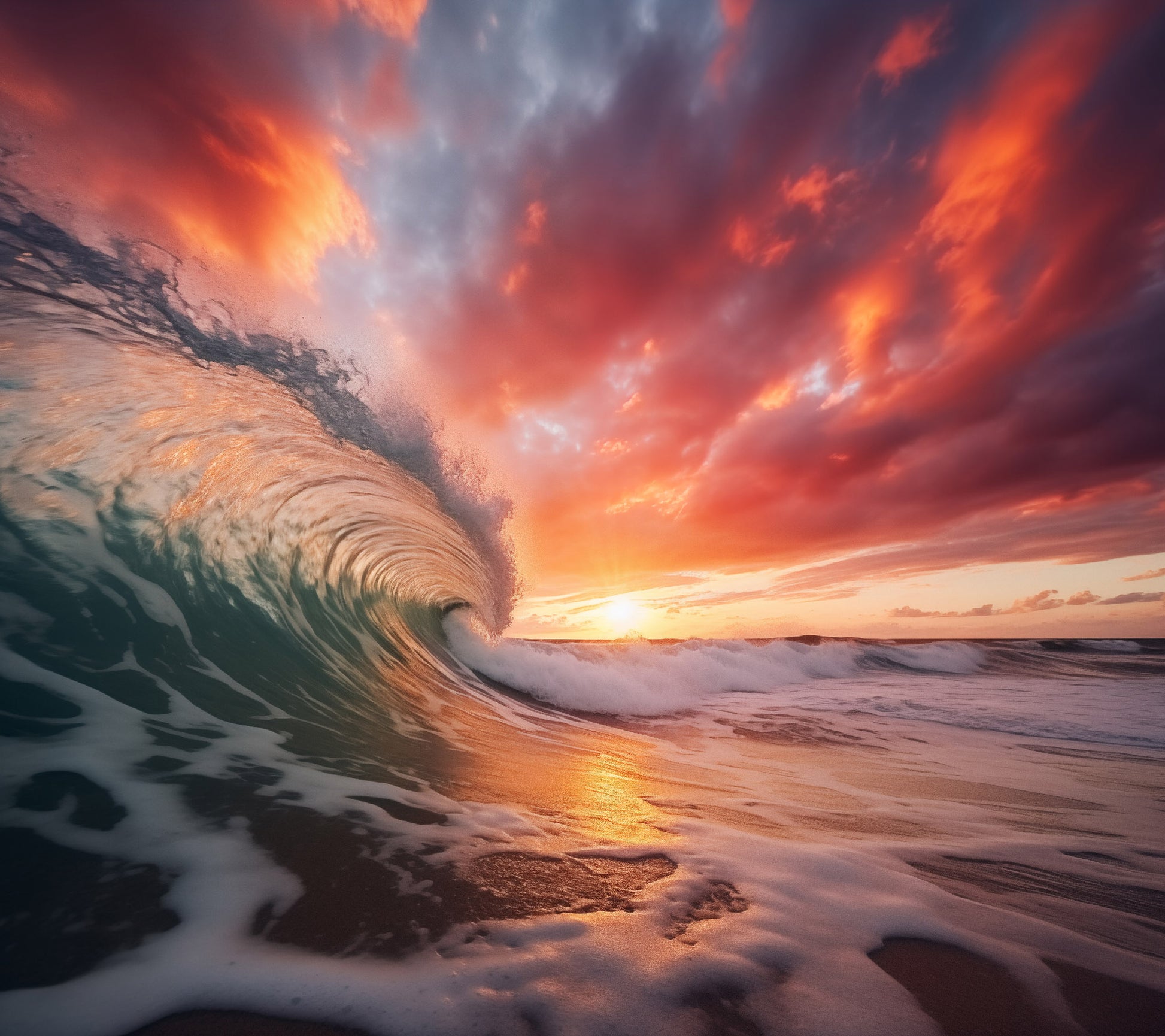 Crimson Coastline Coastal Photorealistic Digital Artwork