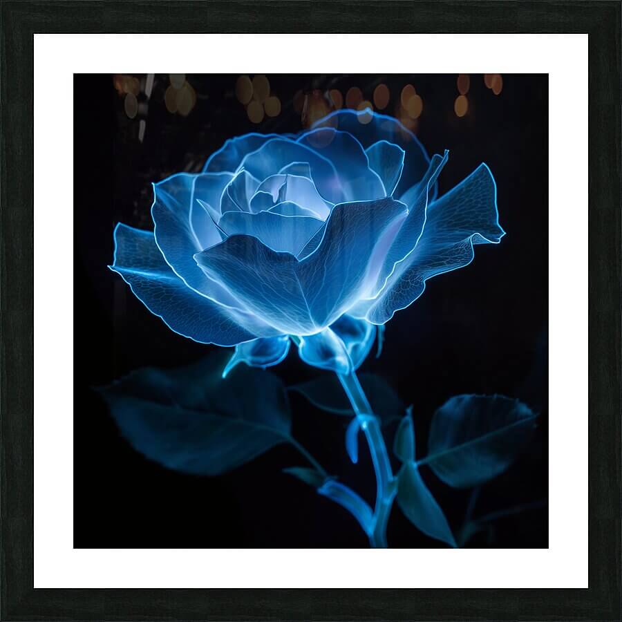 Blue Bioluminescent Rose Black Background Downloadable / Printable Digital Artwork