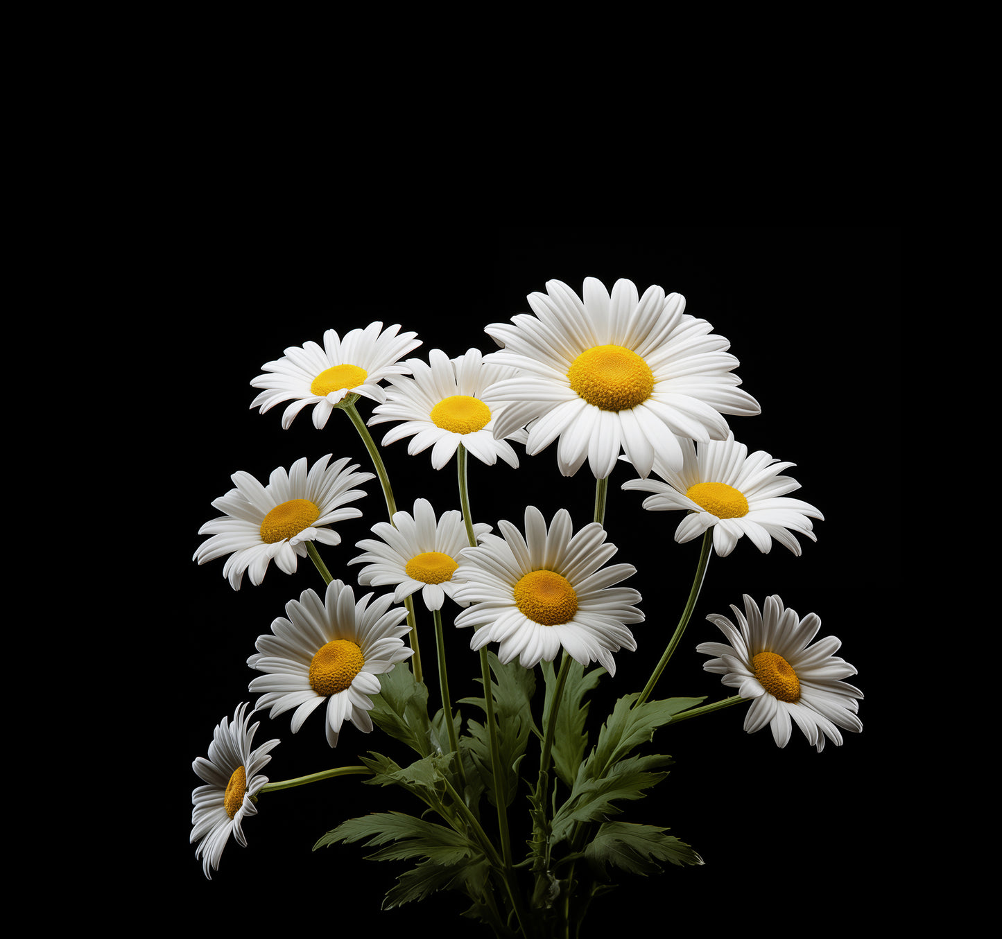 Flower Poster Painting: Daisies on Black Photorealism - Digital Artwork Loose Art Print