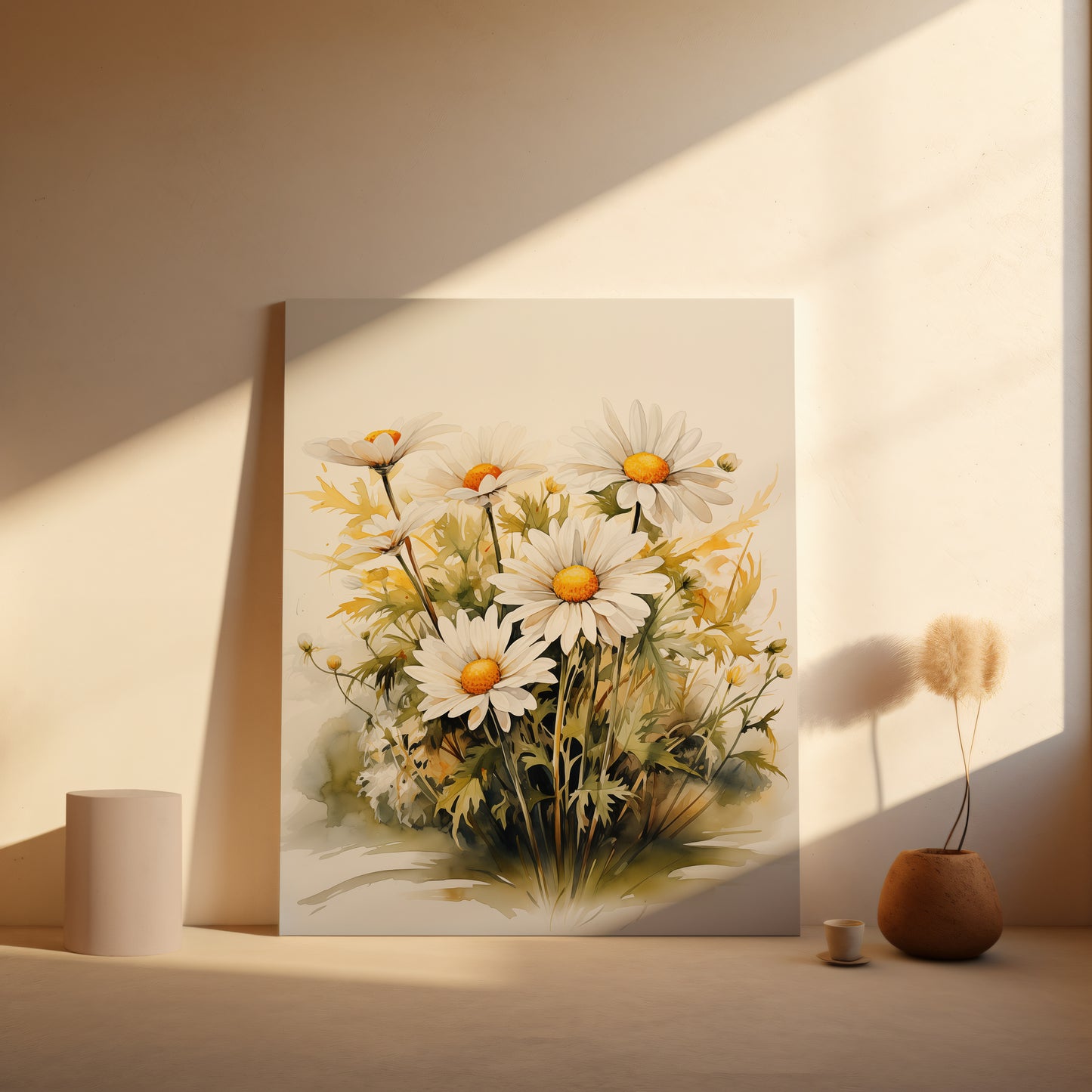 Daisy Dreams Watercolor Painting Floral DIY Downloadable and Printable Wall Art Print in Living Room Setting