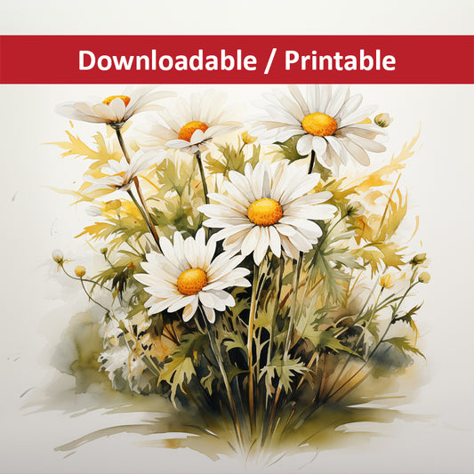 Daisy Dreams Watercolor Painting Floral DIY Downloadable and Printable Wall Art Prints