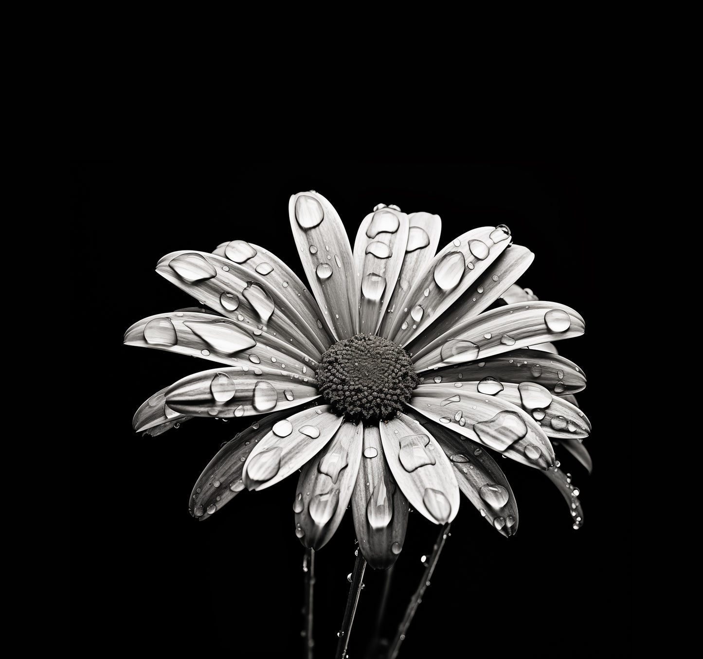 Still Art Flowers: Dark Bloom Daisy Photorealism - Digital Artwork Loose Art Print