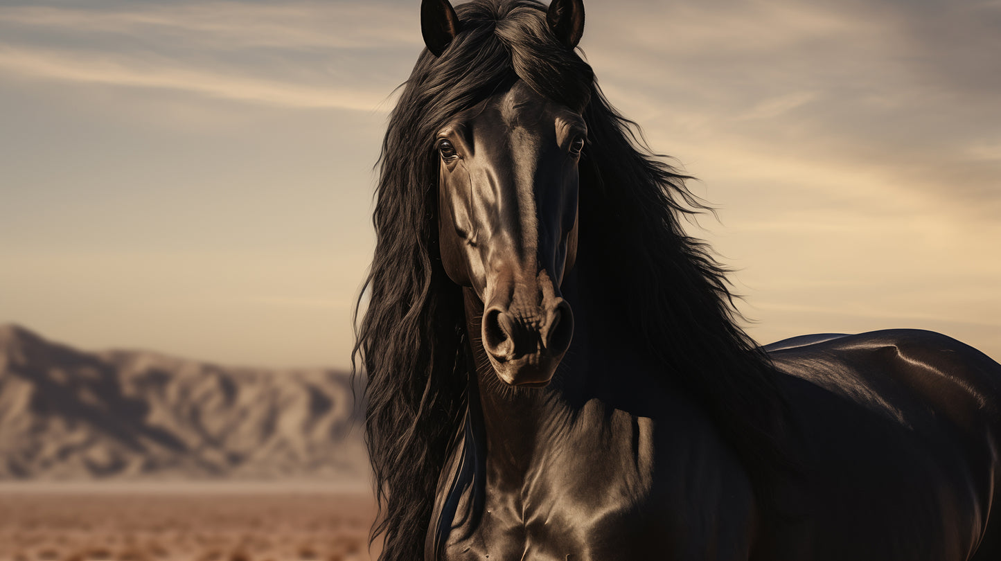 Horse Painting: Dark Majesty Photorealism - Digital Artwork Loose Art Print