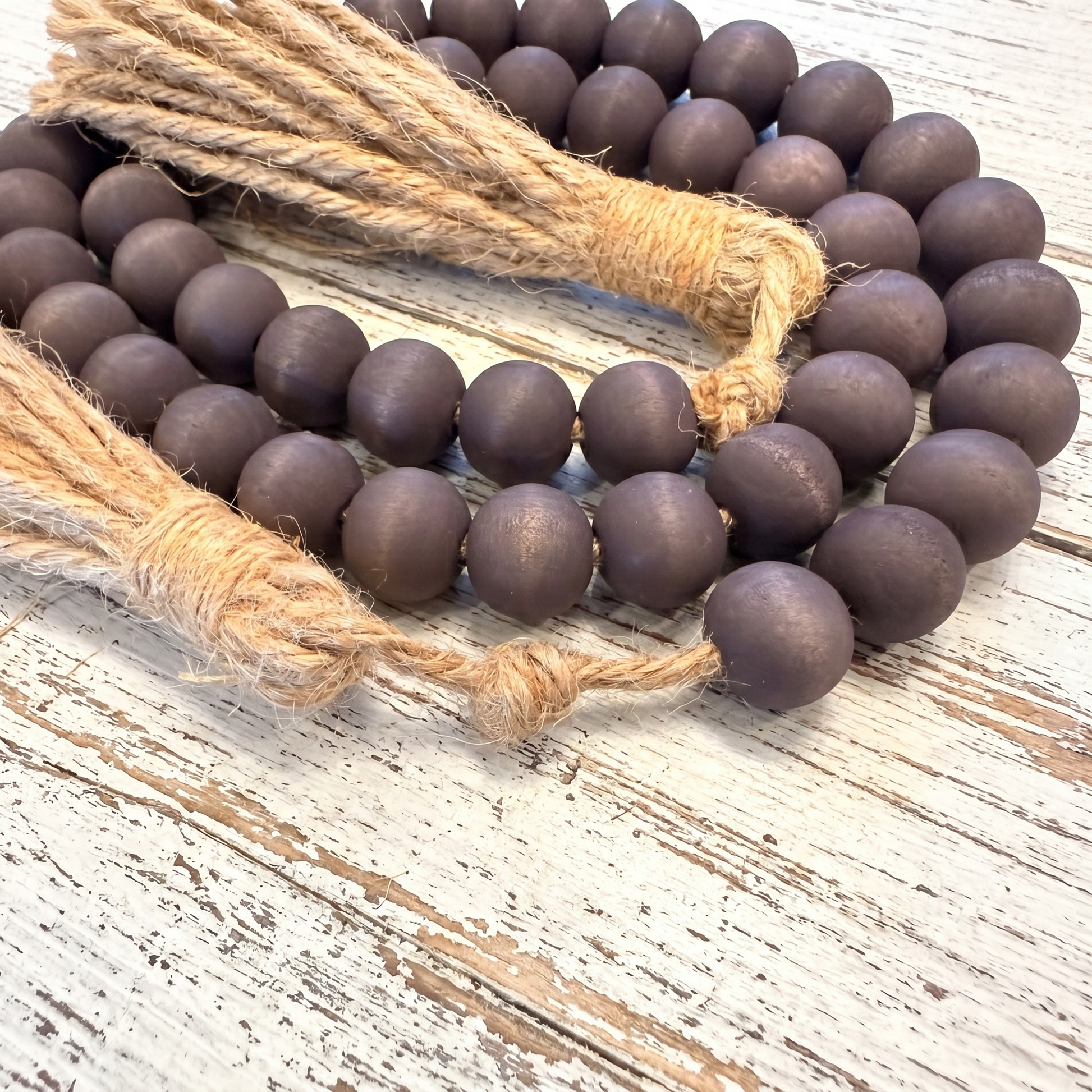 Dark Charcoal Gray Wood Bead Garland (6)