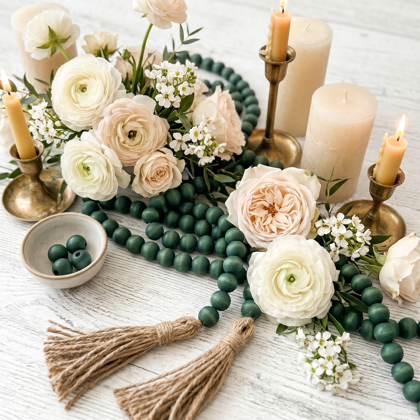 Dark Green Wood Bead Garland (4)