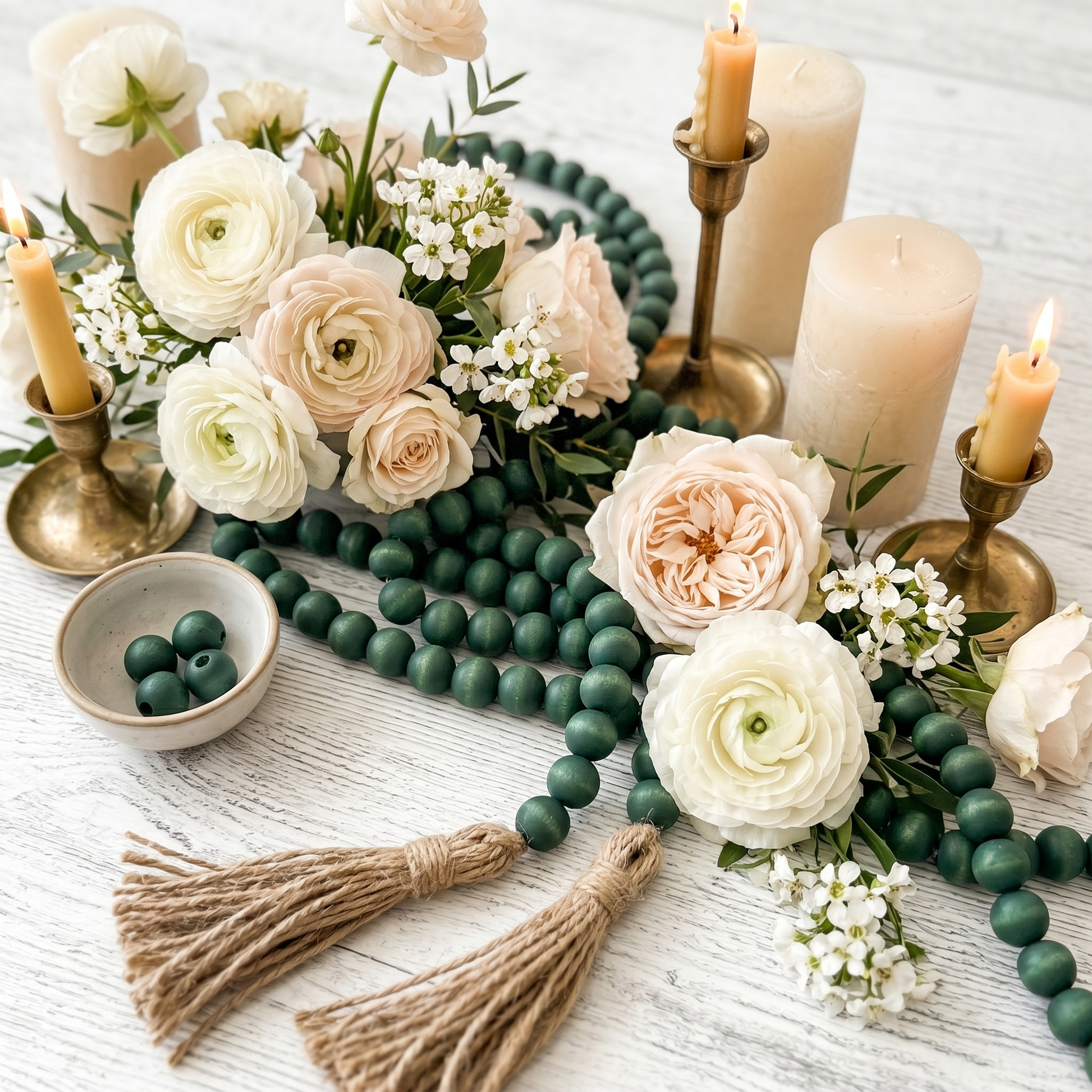 Dark Green Wood Bead Garland (4)