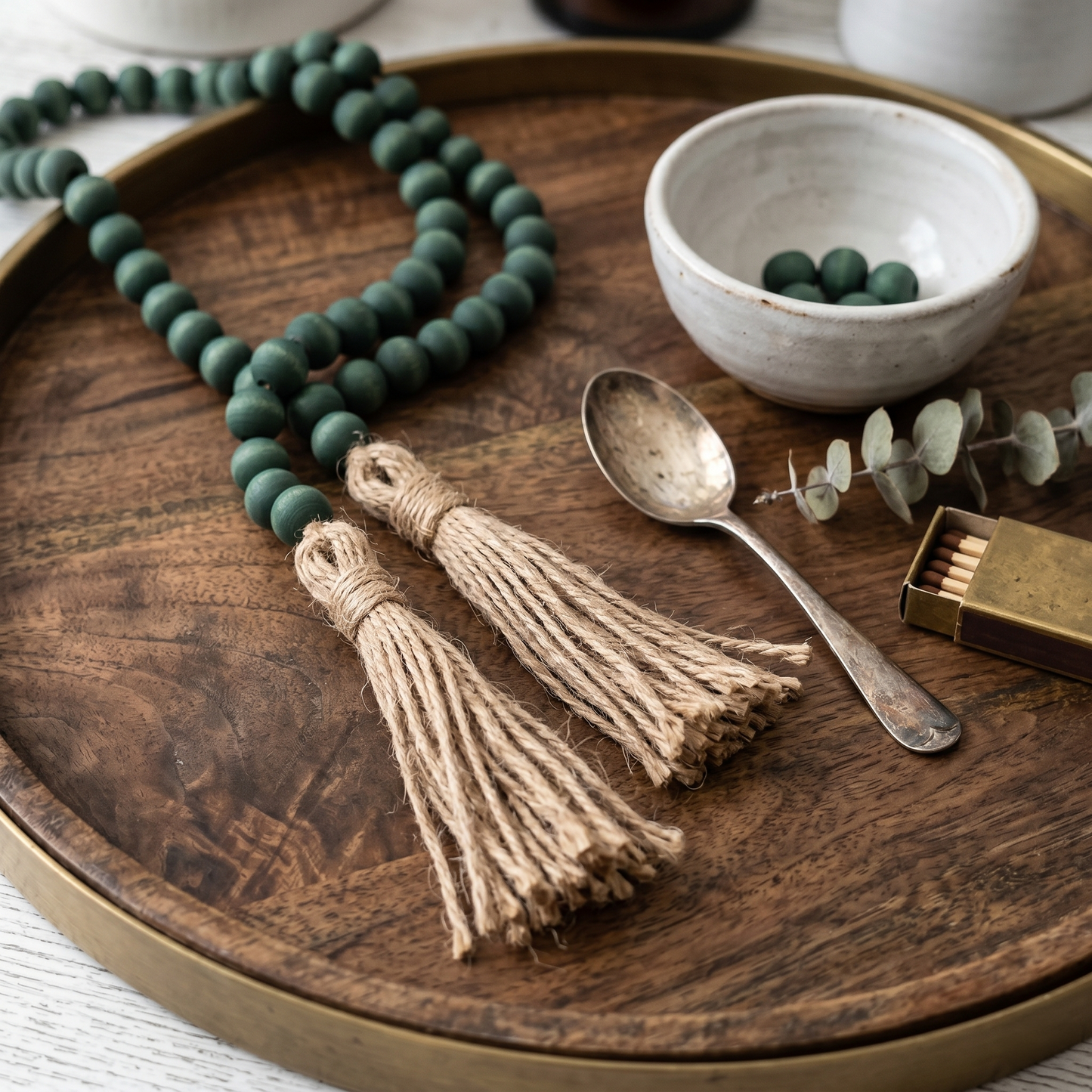 Dark Green Wood Bead Garland (8)