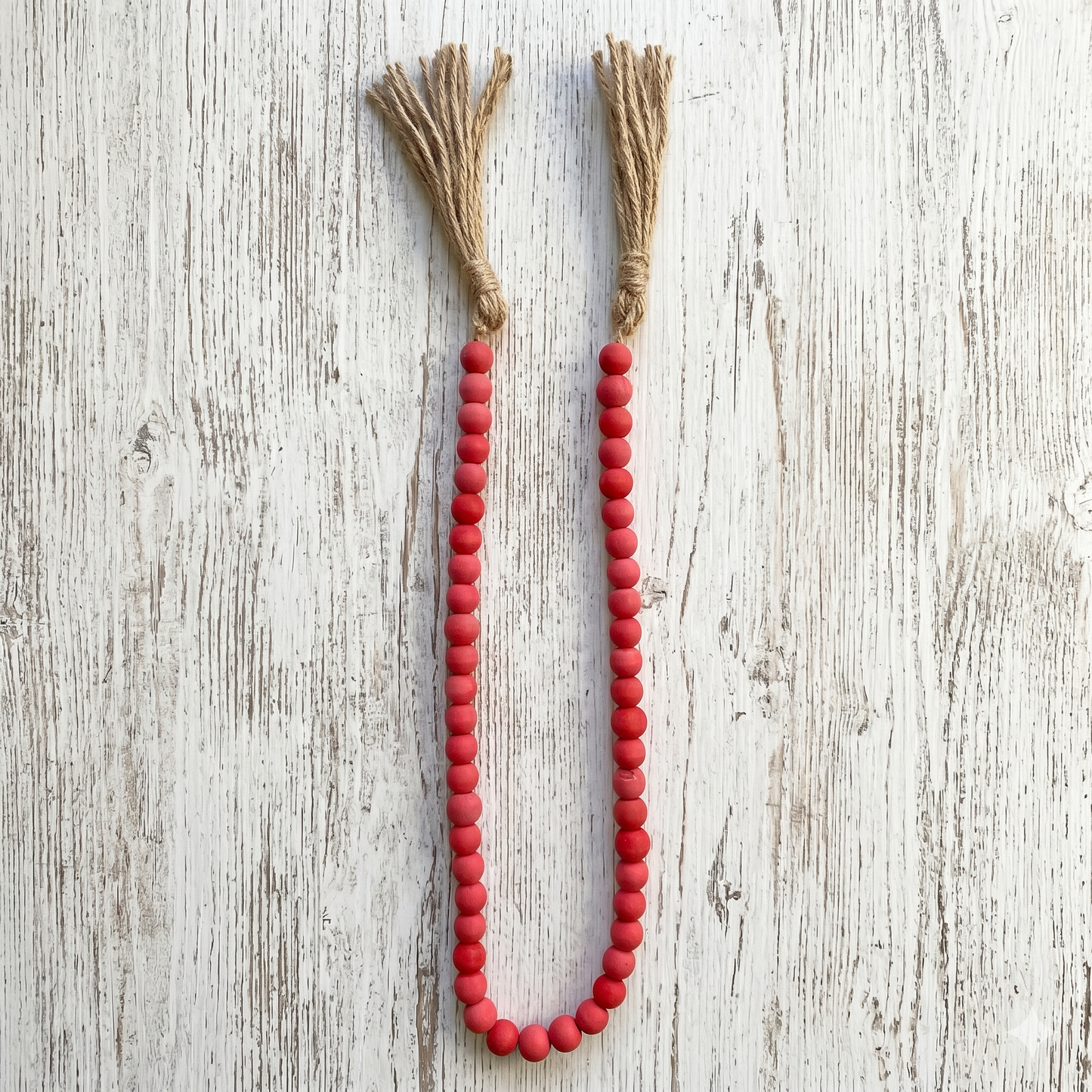 Dark Petal Pink Wood Garland Strand with Jute Tassel (2)