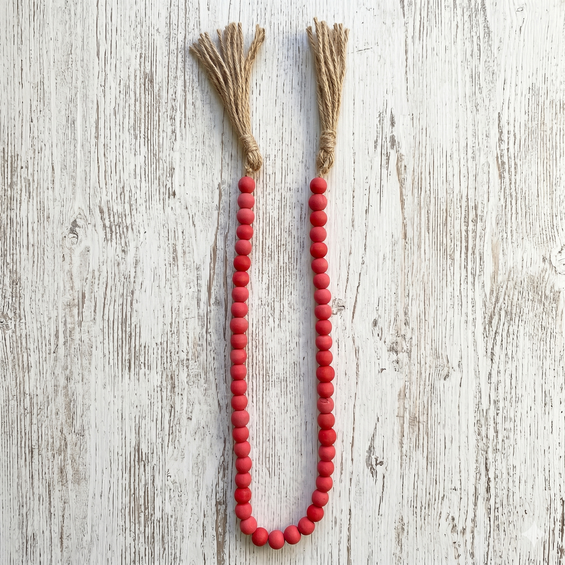 Dark Petal Pink Wood Garland Strand with Jute Tassel (2)